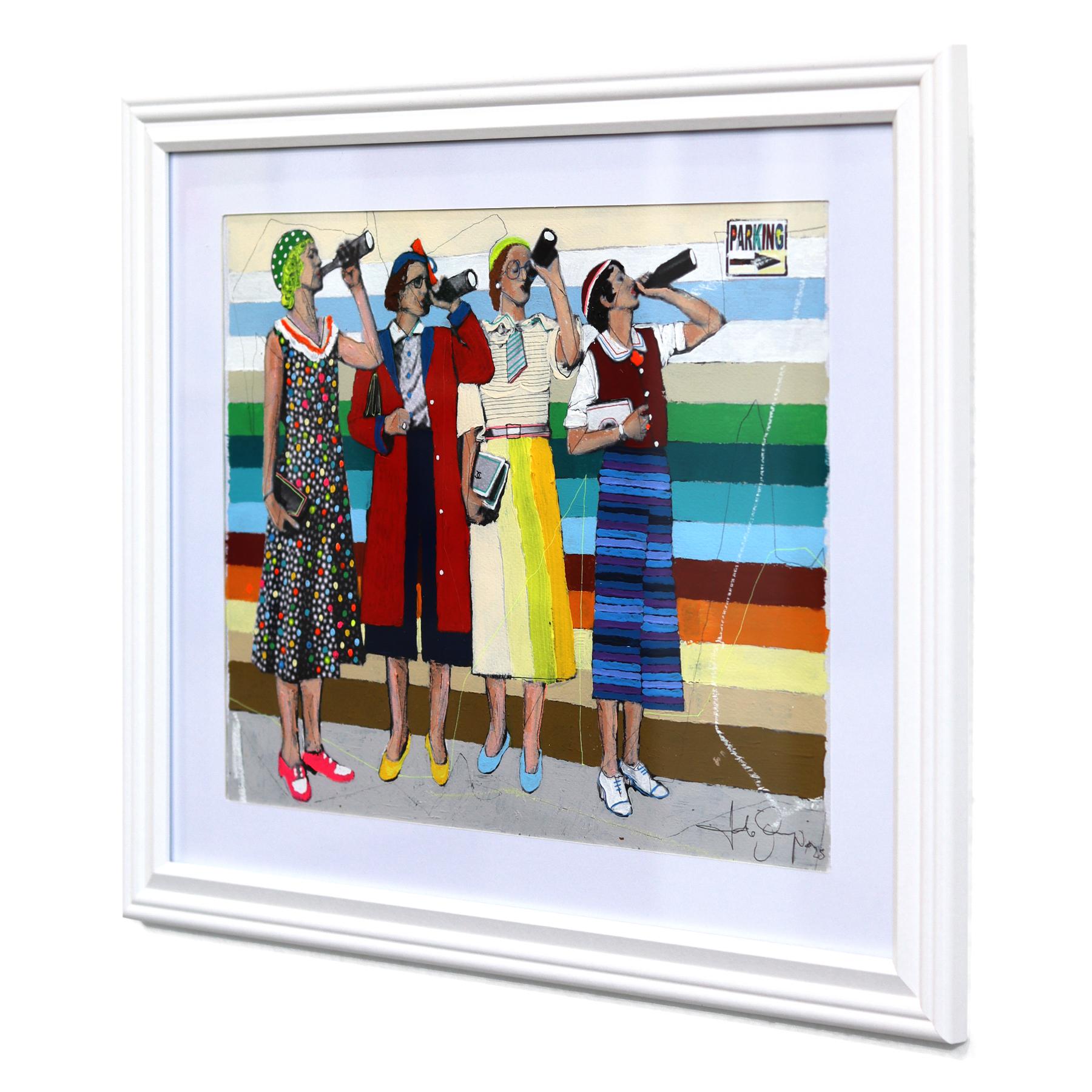 Empowering #20 - Original bunte schrulligen Frauen figurative gemischte Medien Kunstwerk im Angebot 1