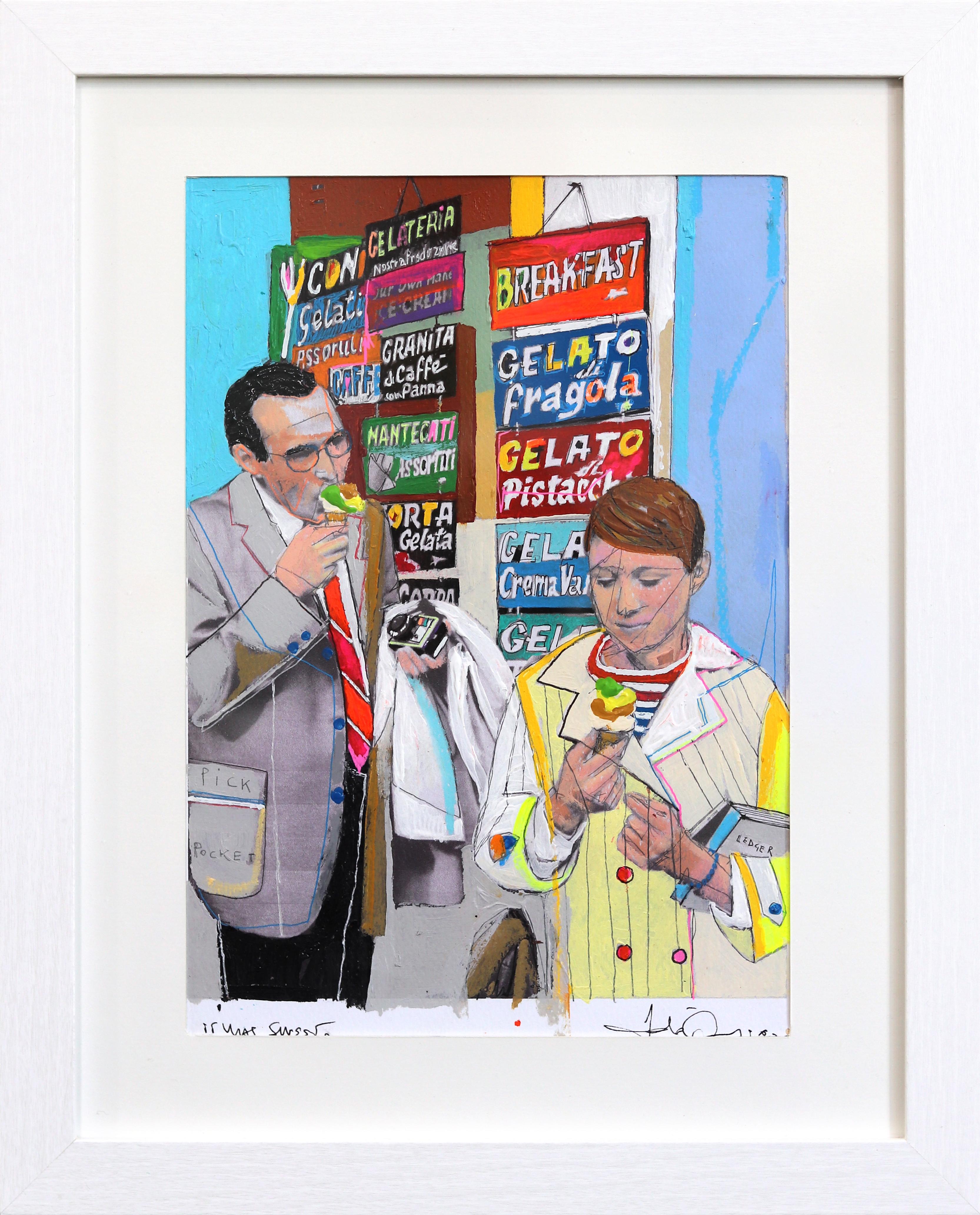 Gelateria - Original abstrakte figurative Farbe getränkt Mixed Media Kunstwerk