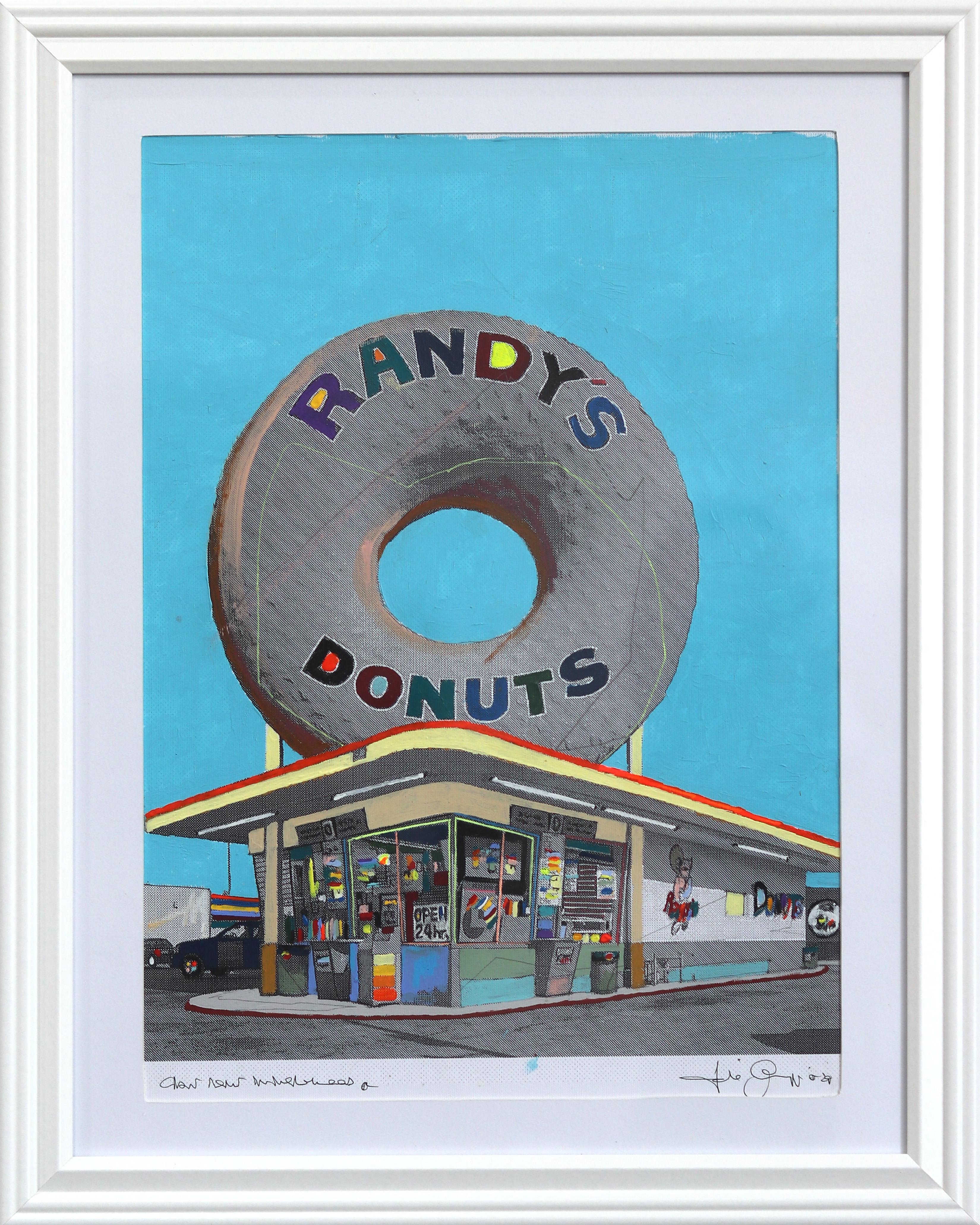 Donut gigante en Inglewood #36 - Paisaje colorido Pintura original sobre papel