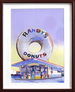 Riesiger Donut in Inglewood (Blau) - Gerahmtes buntes Stillleben Gemischtes Medienkunstwerk