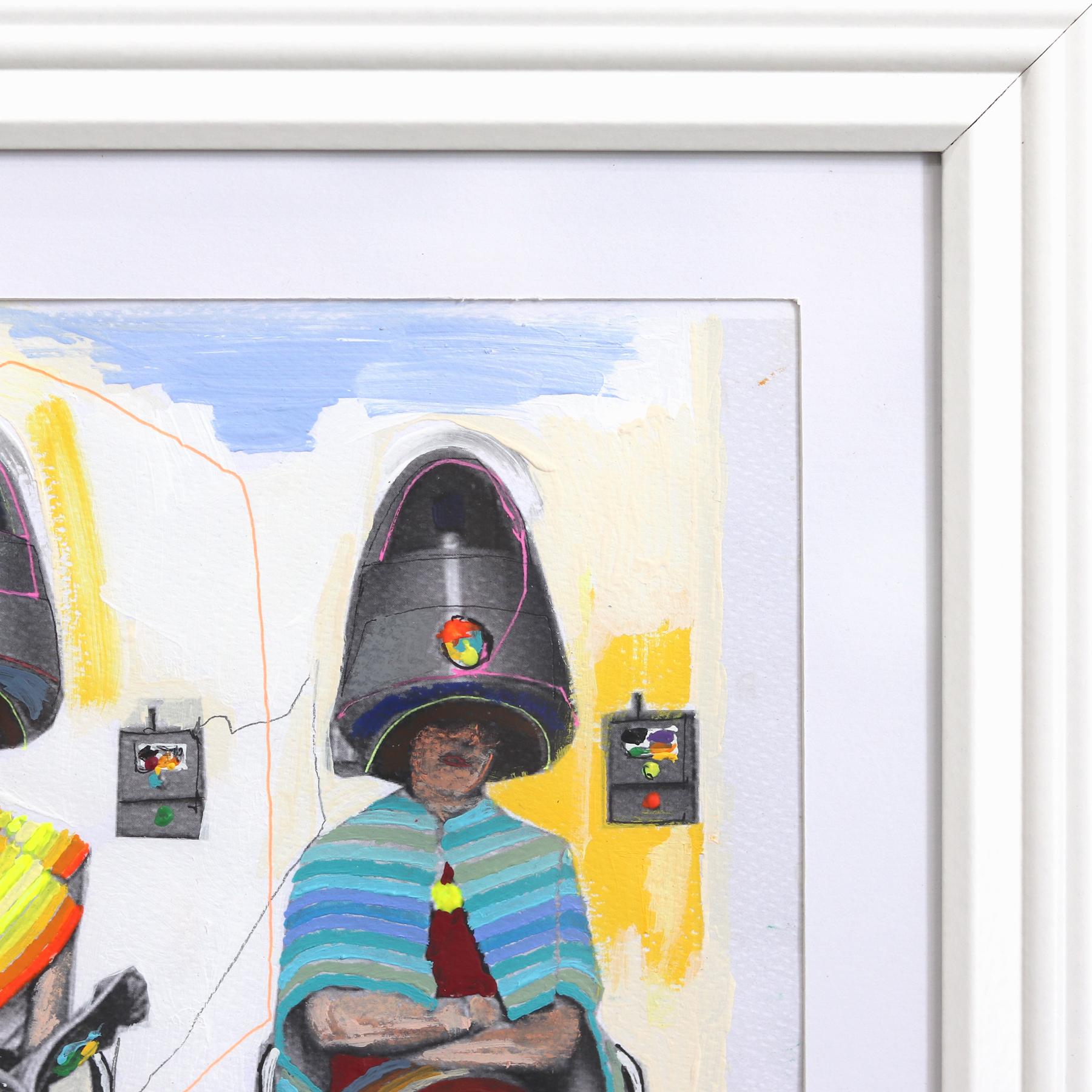 Gossip #12 - Original farbenfrohe lebendige figurative gemischte Medien texturale Kunstwerk im Angebot 2