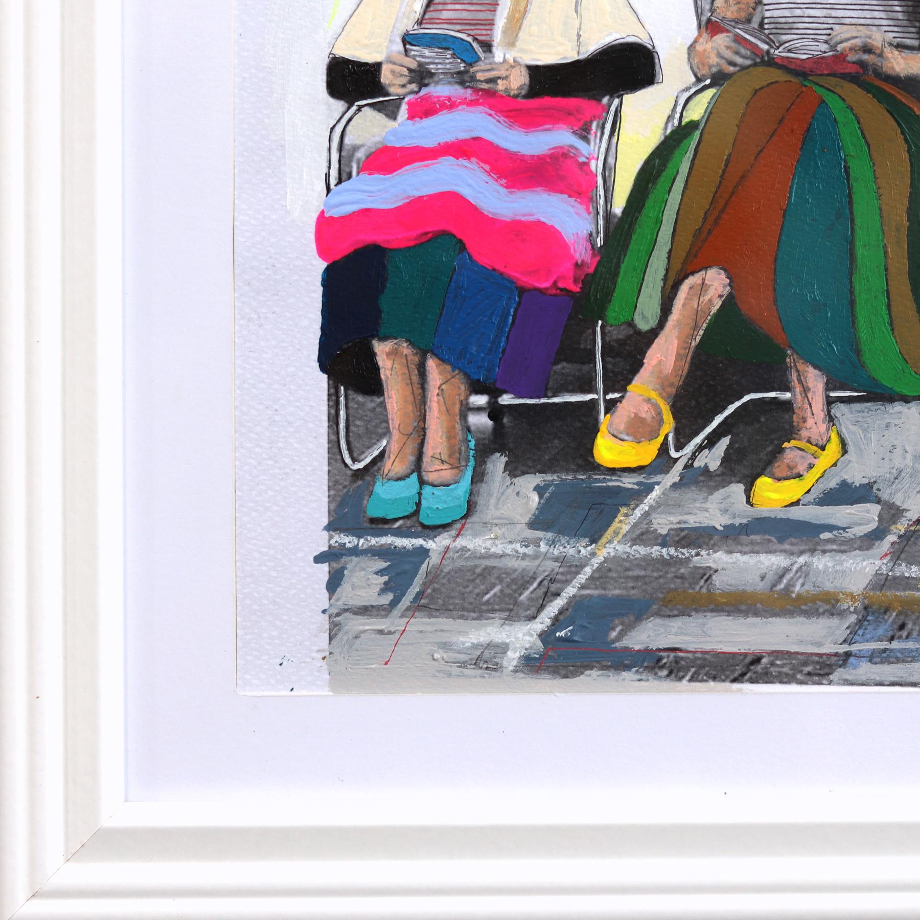 Gossip #12 - Original farbenfrohe lebendige figurative gemischte Medien texturale Kunstwerk im Angebot 4