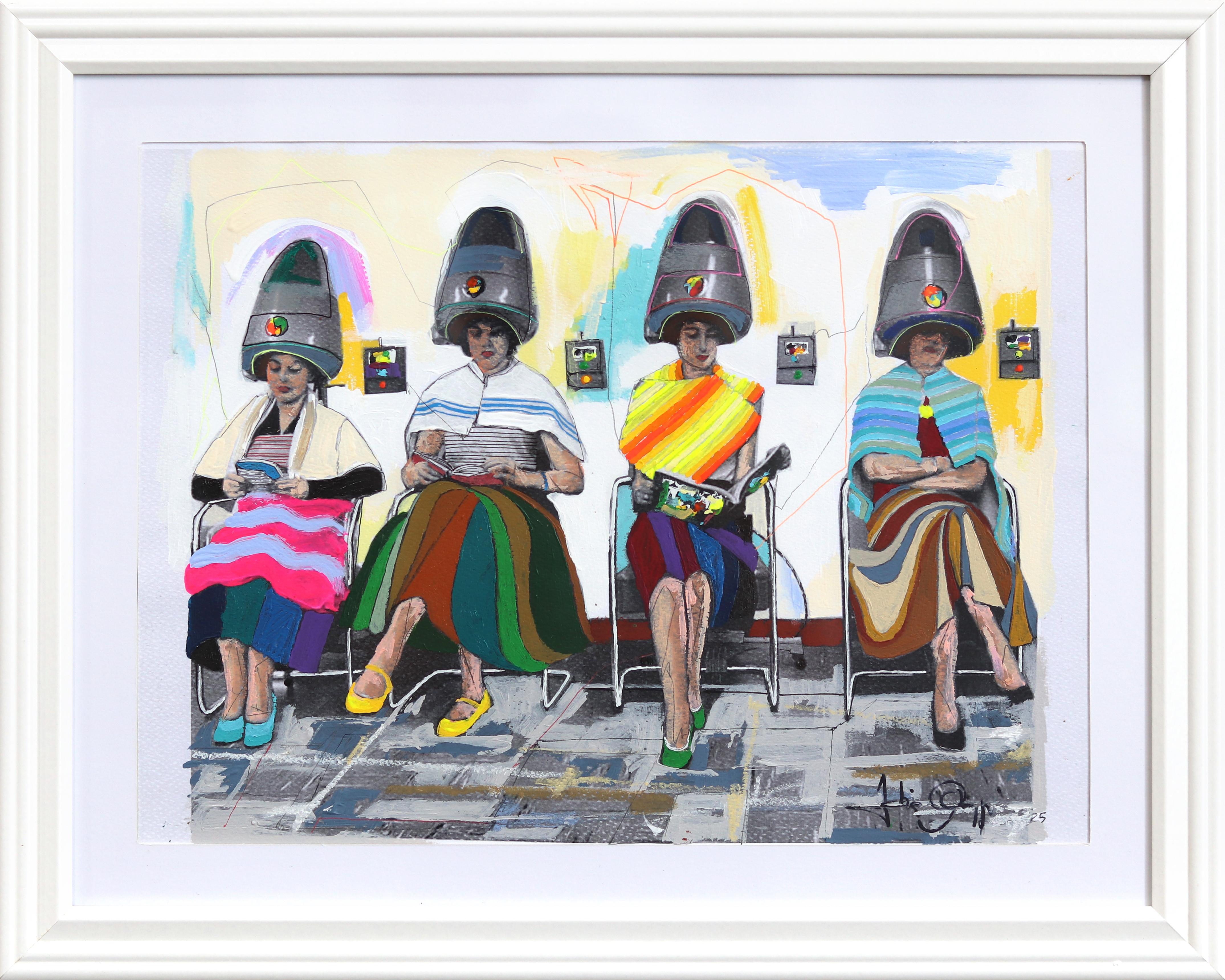 Gossip #12 - Oeuvre d'art texturale originale, figurative, colorée et vibrante, en techniques mixtes