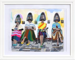 Gossip #12 - Oeuvre d'art texturale originale, figurative, colorée et vibrante, en techniques mixtes