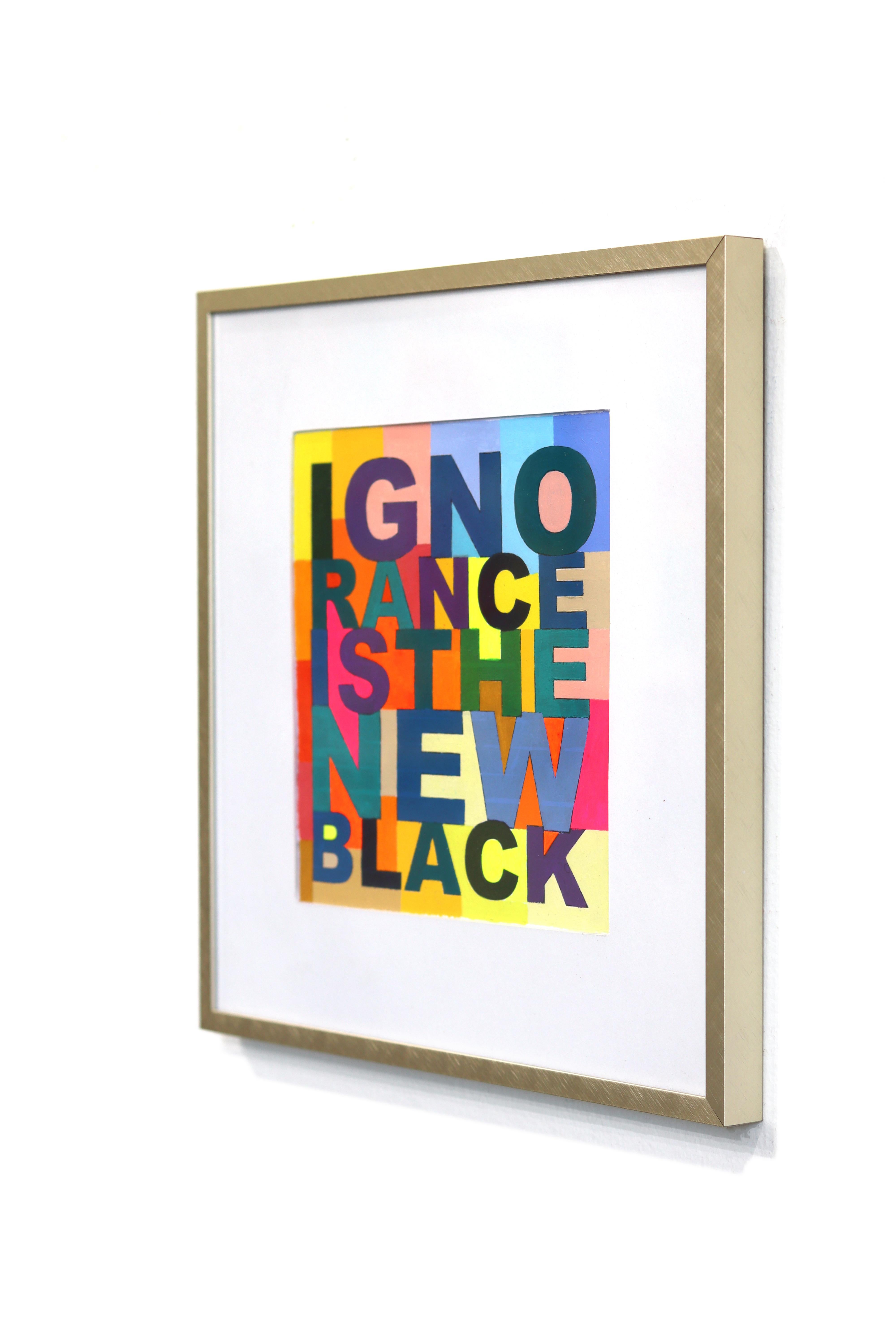 Ignoranz ist das neue Schwarz - Original bunte abstrakte Wort gemischte Medien Kunstwerk (Beige), Abstract Painting, von Fabio Coruzzi