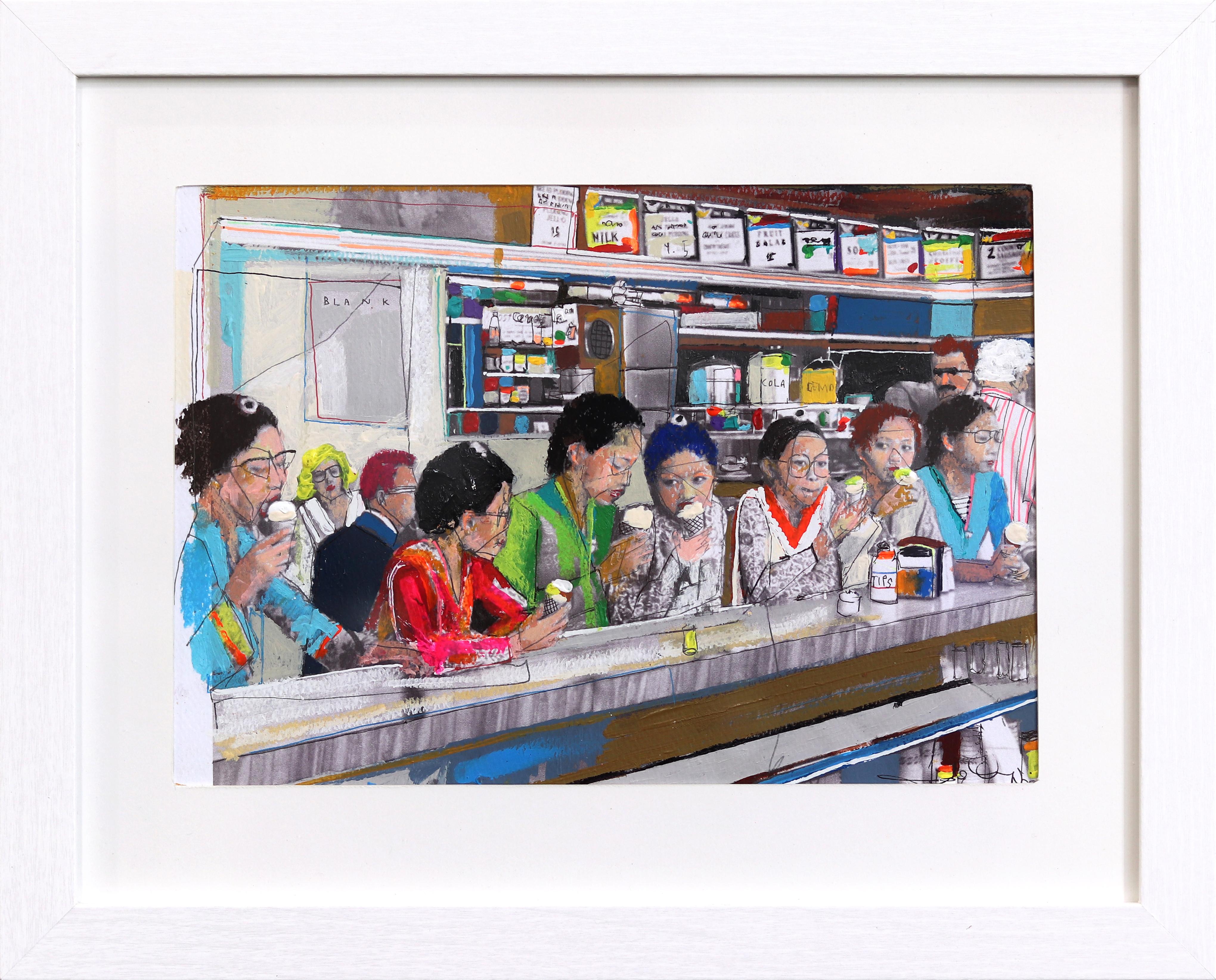 Jakarta Ice Cream - Original Figurative Farbe getränkt Stillleben Gerahmtes Kunstwerk – Mixed Media Art von Fabio Coruzzi