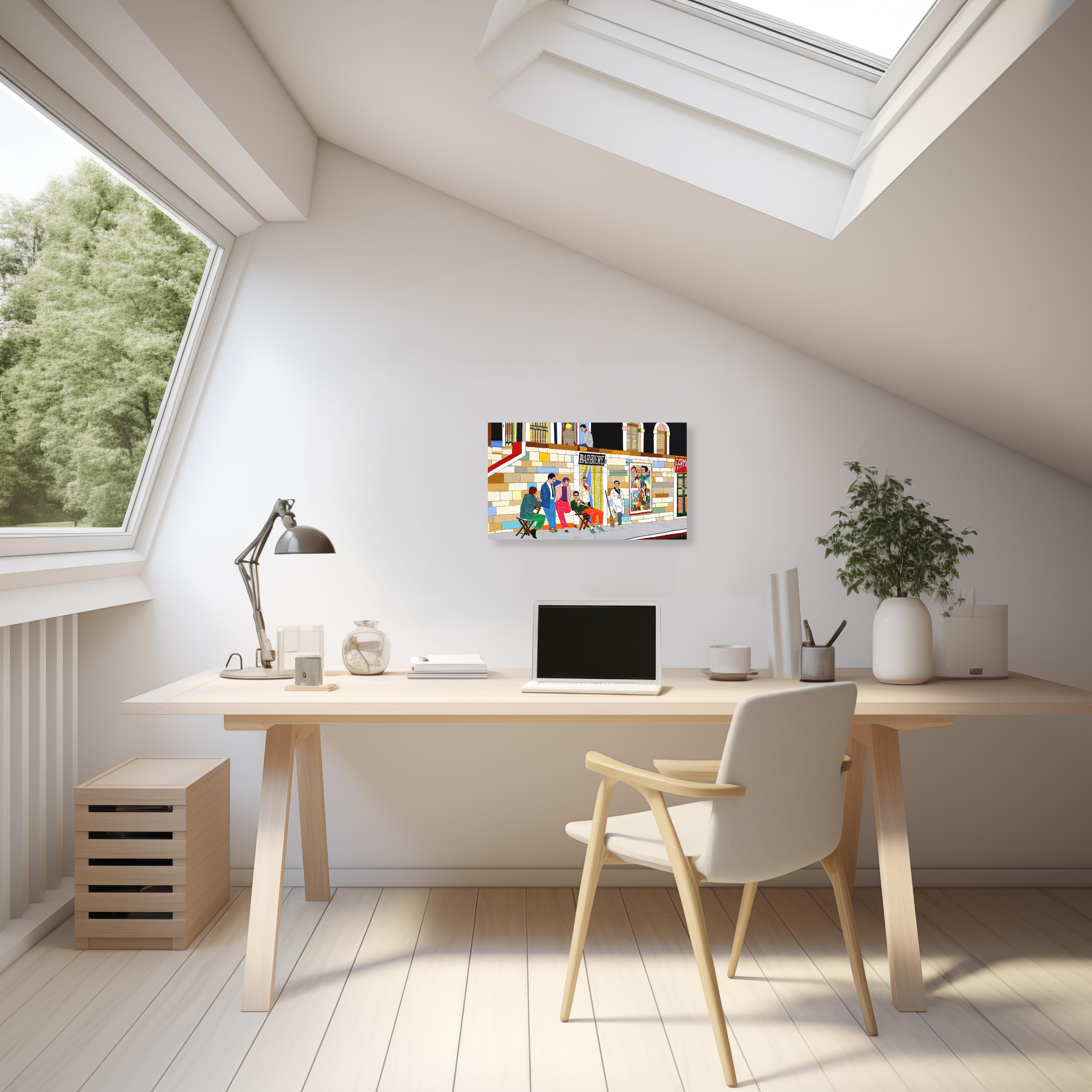 Lifestyle - Original farbenfrohe skurrile figurative gemischte Medien Kunstwerk auf Holz – Painting von Fabio Coruzzi