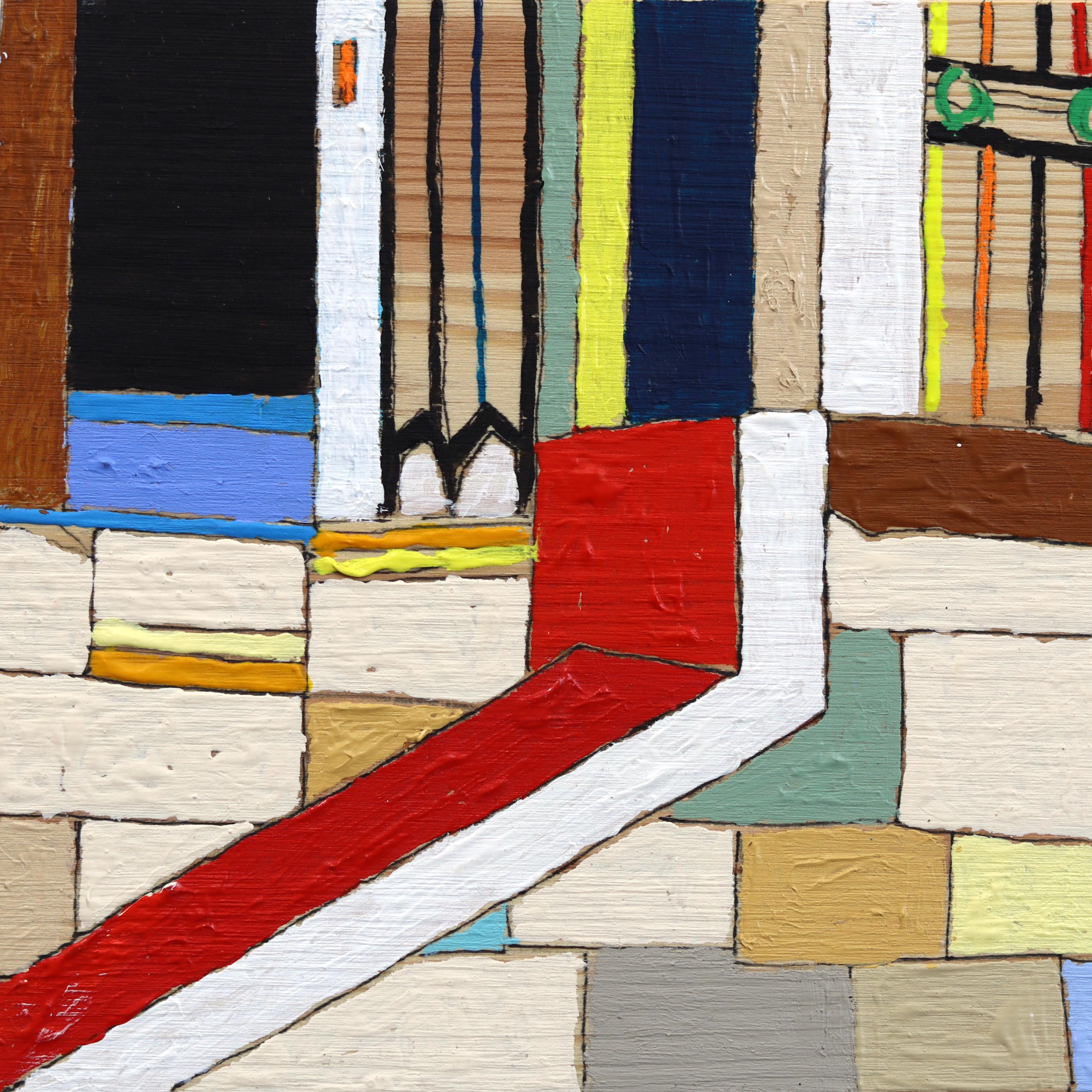 Lifestyle - Original farbenfrohe skurrile figurative gemischte Medien Kunstwerk auf Holz (Pop-Art), Painting, von Fabio Coruzzi