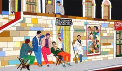 Lifestyle - Original Colorful Quirky Figurative Mixed Media Artwork on Wood