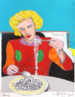 Pashtag - Quirky Color Drenched Figurative Woman Portrait Mixed Media Artwork