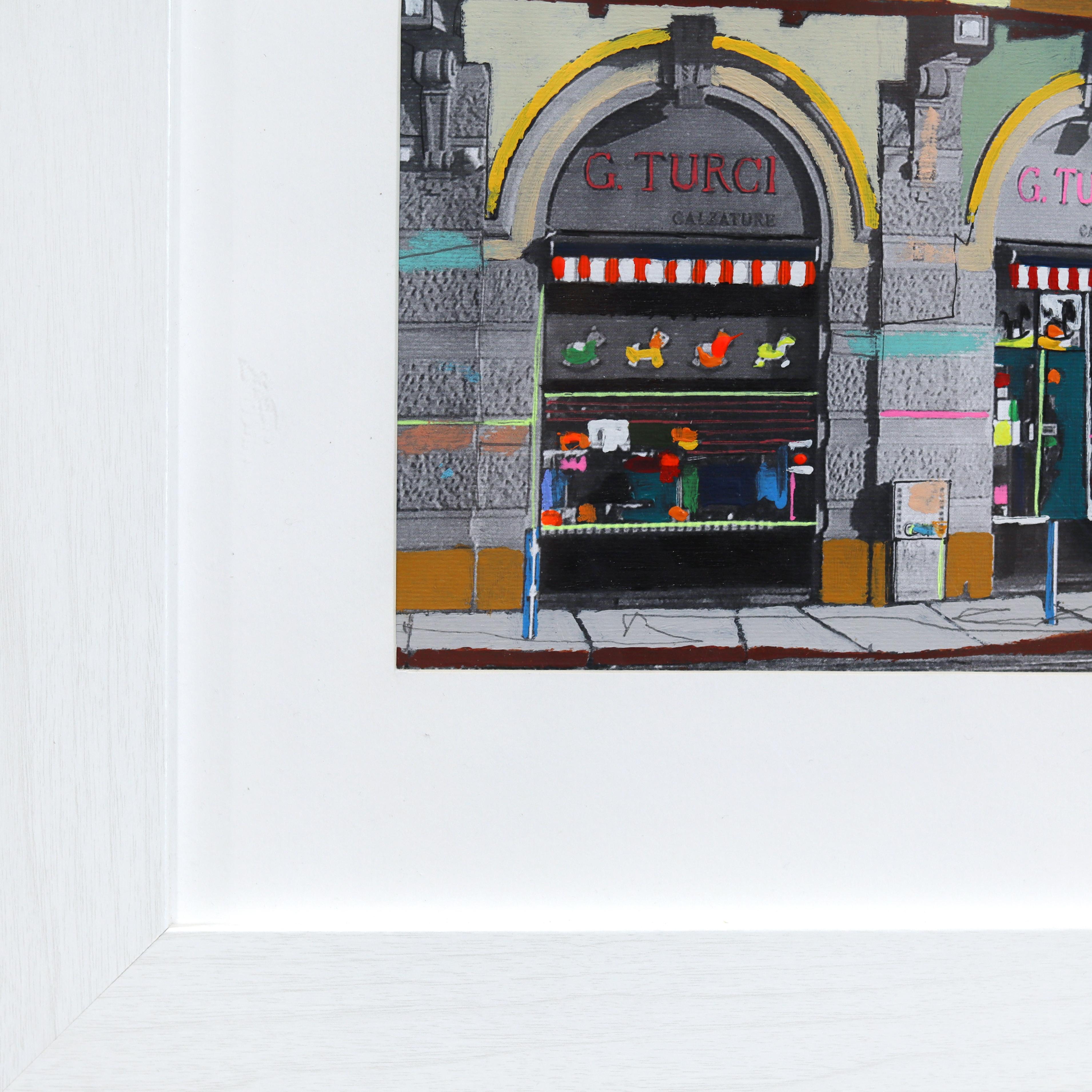 Porta Genova, Mailand - Original bunte Architektur Landschaft Mixed Media Kunst im Angebot 4