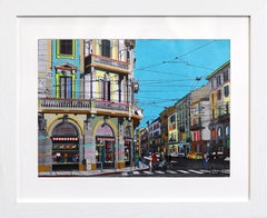 Porta Genova, Milan - Original Colorful Architecture Landscape Mixed Media Art