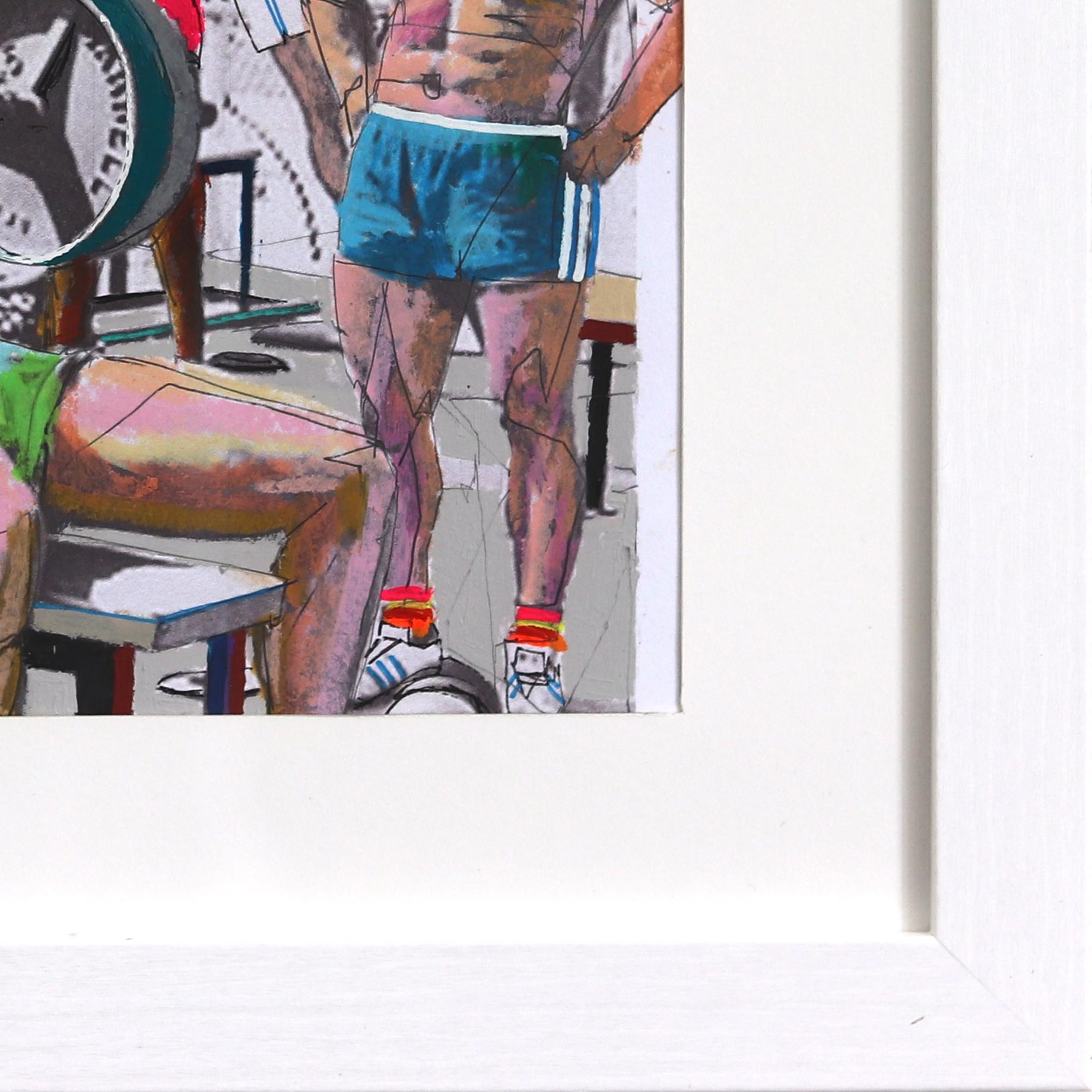 Pump - Original Colorful Retro Figurative Muscle Beach Still Life Painting For Sale 5
