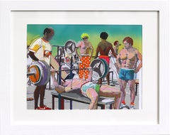 Pump - Pittura originale colorata retro figurata Muscle Beach Still Life