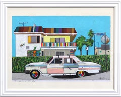 Rusty Cool Car in Venice - Colorful Original Still Life Painting on Paper