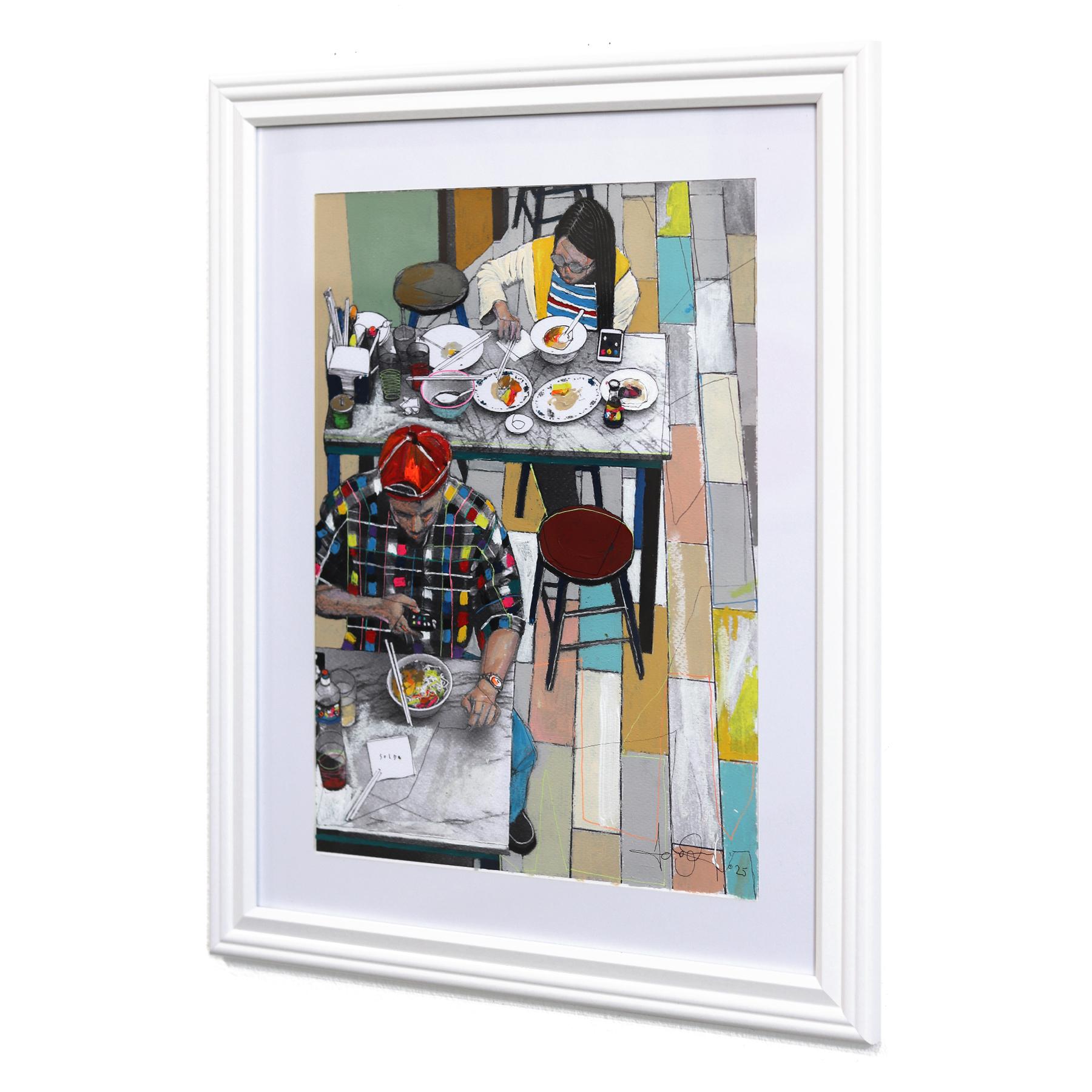 Sanfter Abend San Francisco - Original farbenfrohe figurative gemischte Medien Kunstwerk (Grau), Figurative Painting, von Fabio Coruzzi