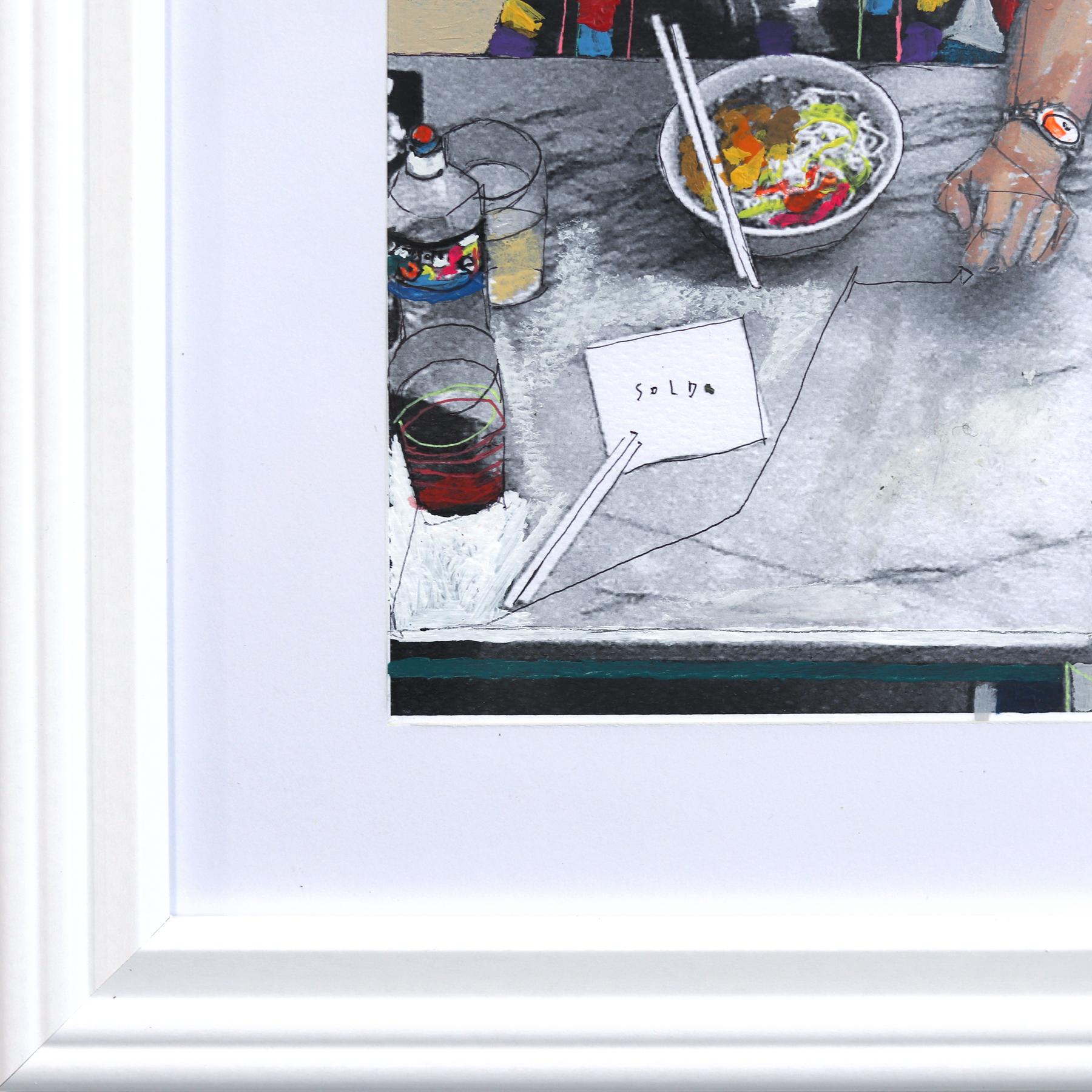Sanfter Abend San Francisco - Original farbenfrohe figurative gemischte Medien Kunstwerk im Angebot 2