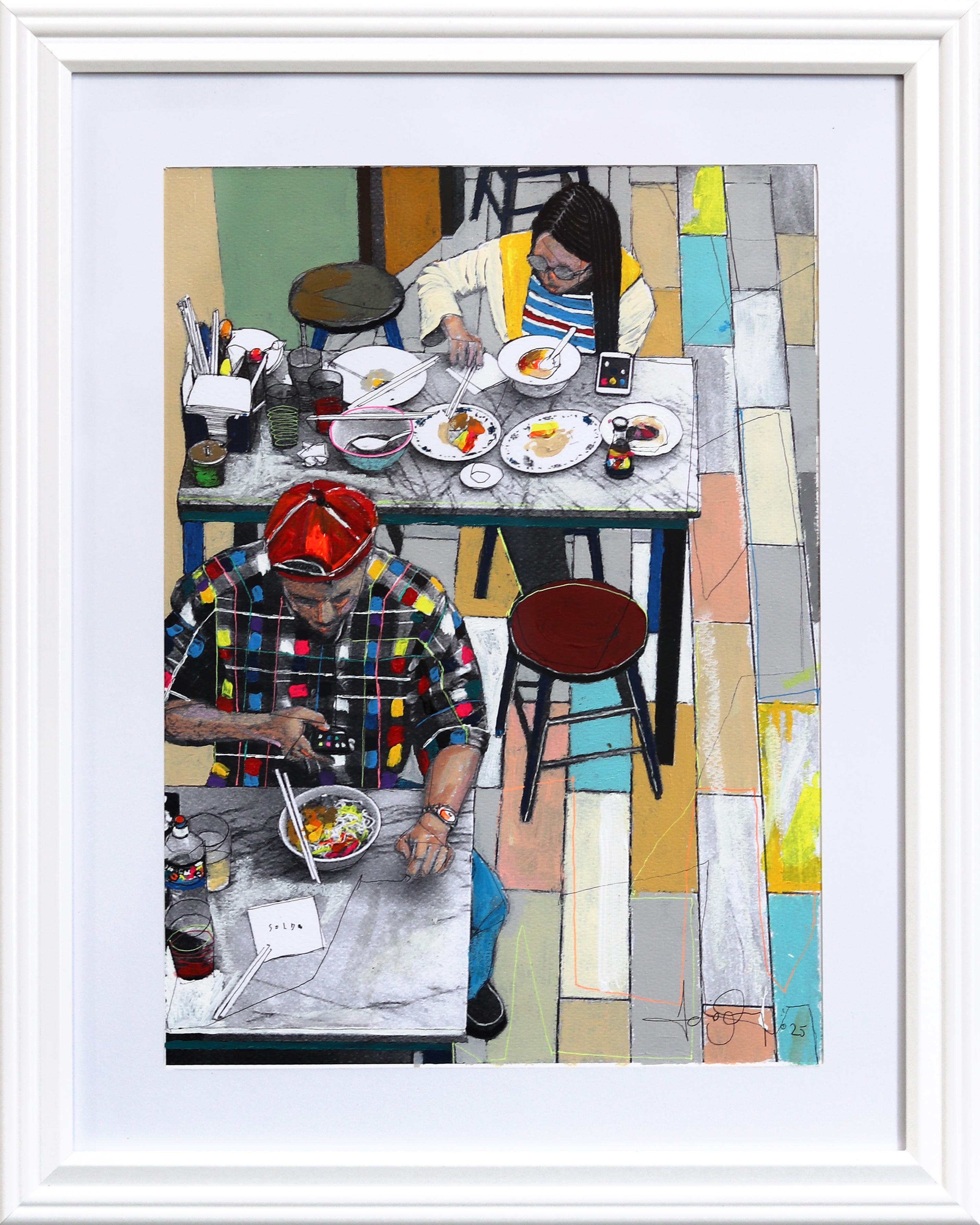 Fabio Coruzzi Figurative Painting – Sanfter Abend San Francisco - Original farbenfrohe figurative gemischte Medien Kunstwerk