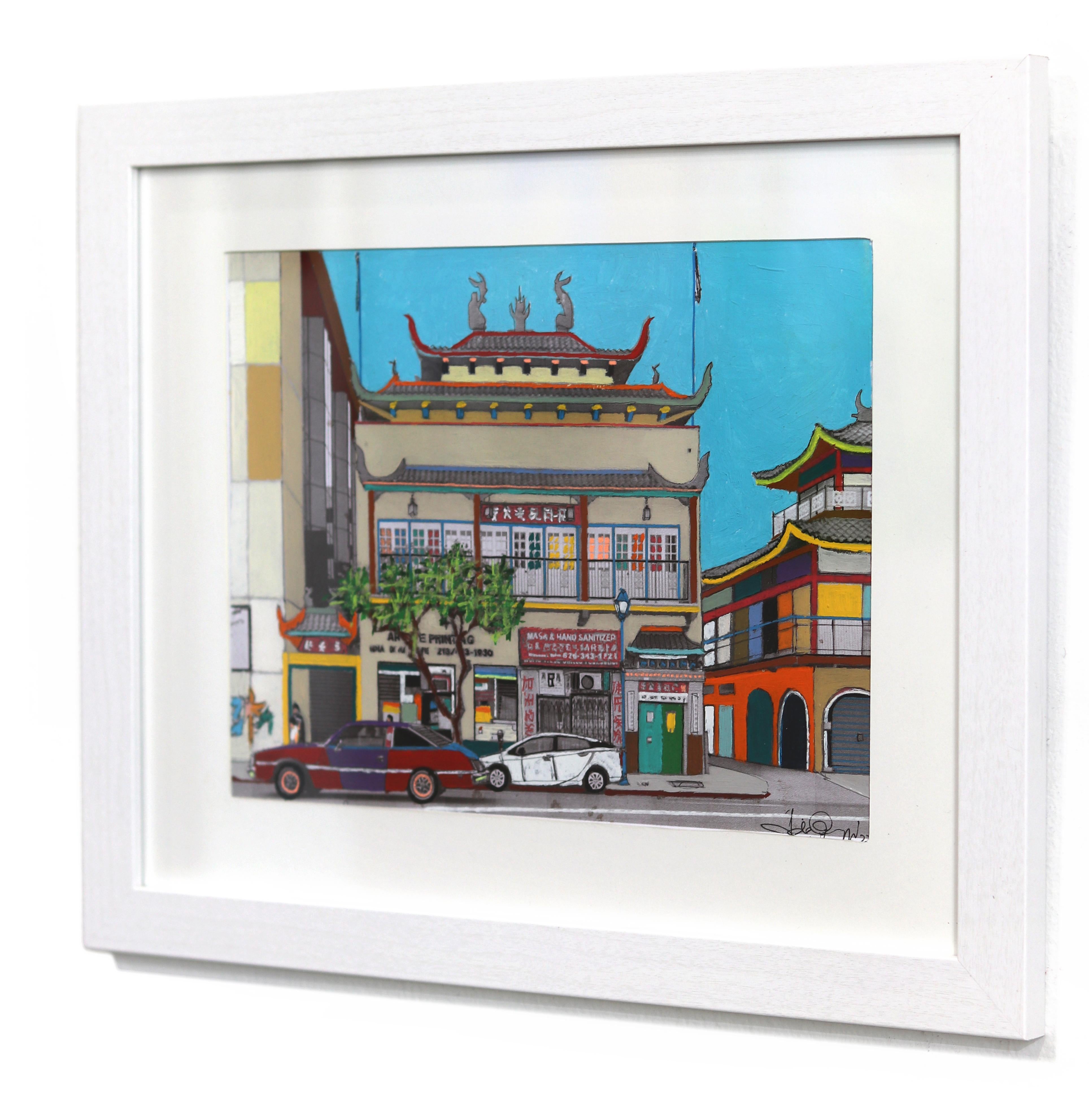 Chinesische Frühlingszeit, Chinatown – Original farbenfrohes Stadtstillleben, Pop-Kunstwerk (Grau), Still-Life Painting, von Fabio Coruzzi