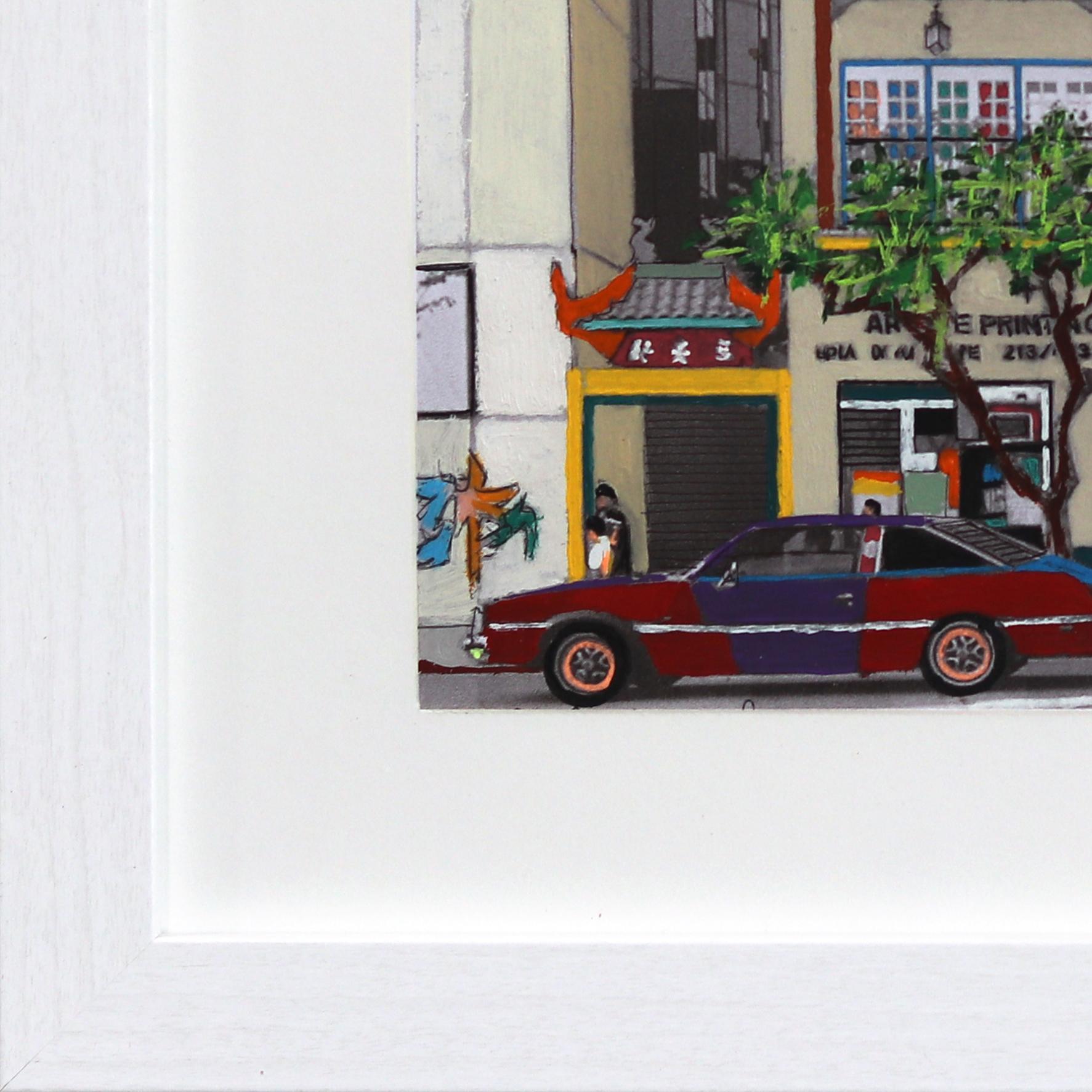 Chinesische Frühlingszeit, Chinatown – Original farbenfrohes Stadtstillleben, Pop-Kunstwerk im Angebot 2