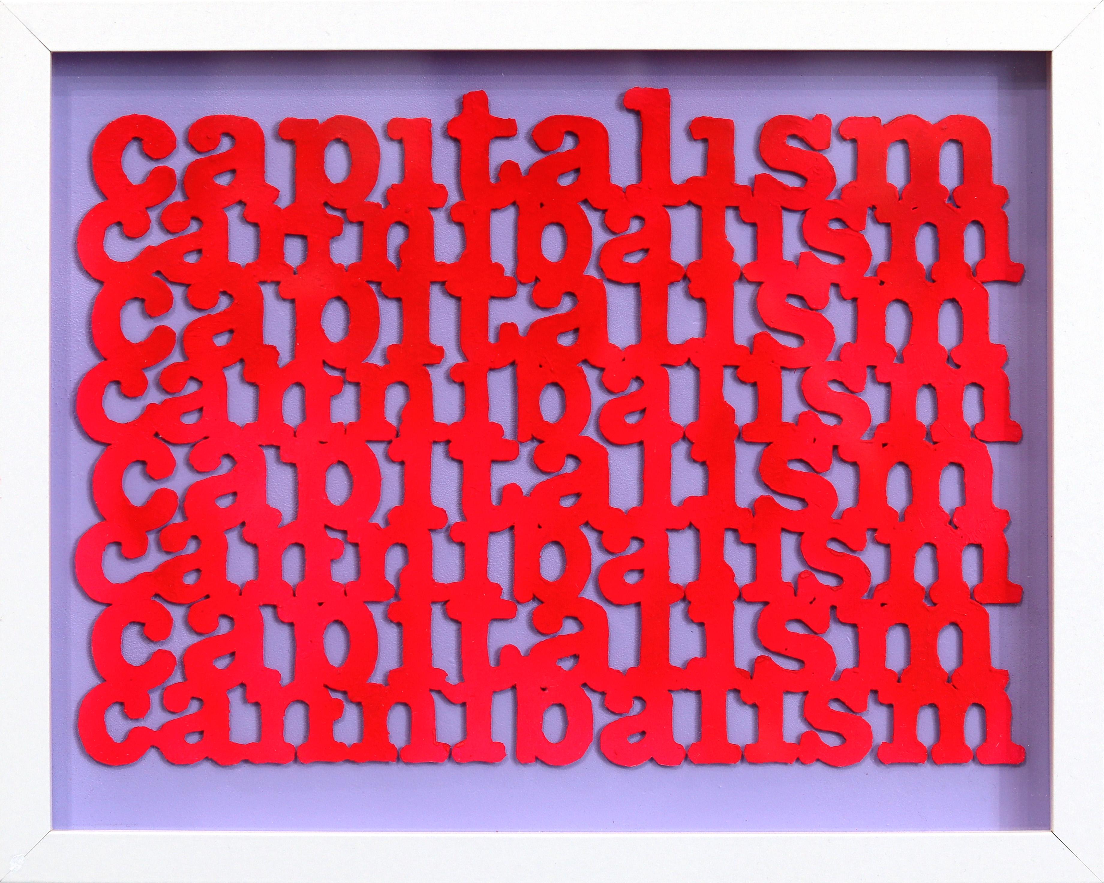 Fabio Coruzzi Abstract Painting - Statement #4 - Vibrant Pink Purple Abstract 'Capitalism' Mixed Media Pop Art