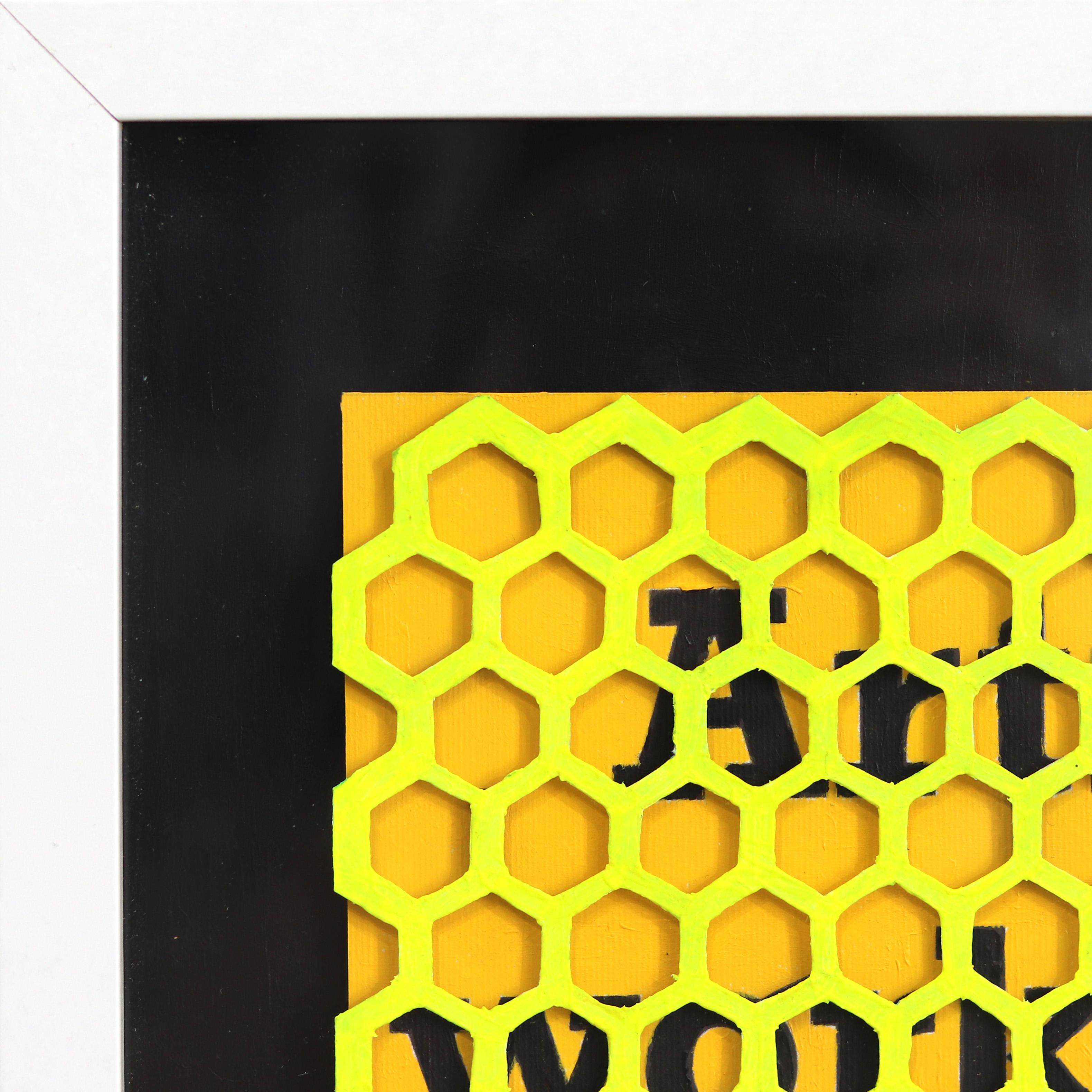 L'alveare - opera d'arte pop astratta, nera, gialla, ispirata alle api. - Painting Pop Art di Fabio Coruzzi