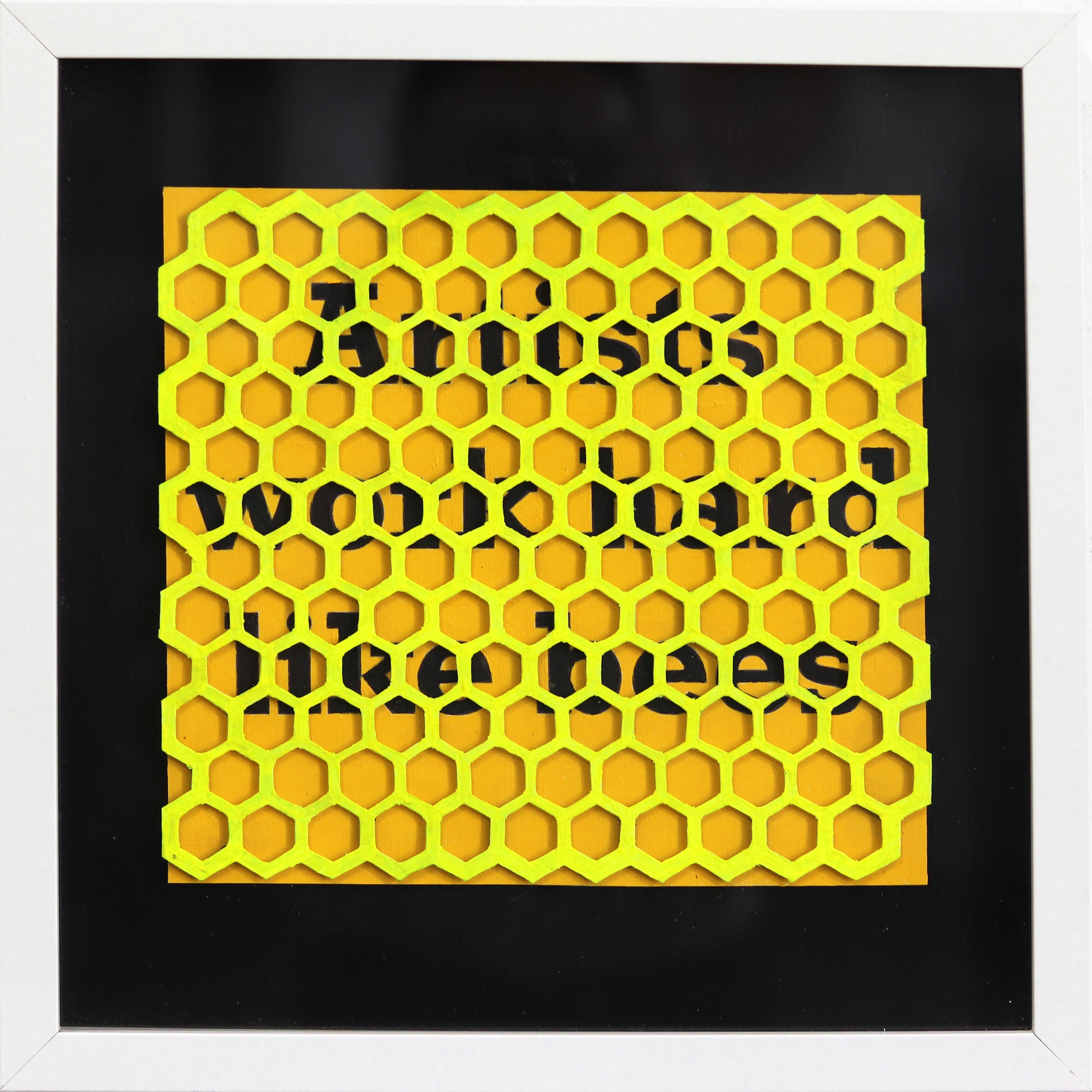 Abstract Painting di Fabio Coruzzi - L'alveare - opera d'arte pop astratta, nera, gialla, ispirata alle api.