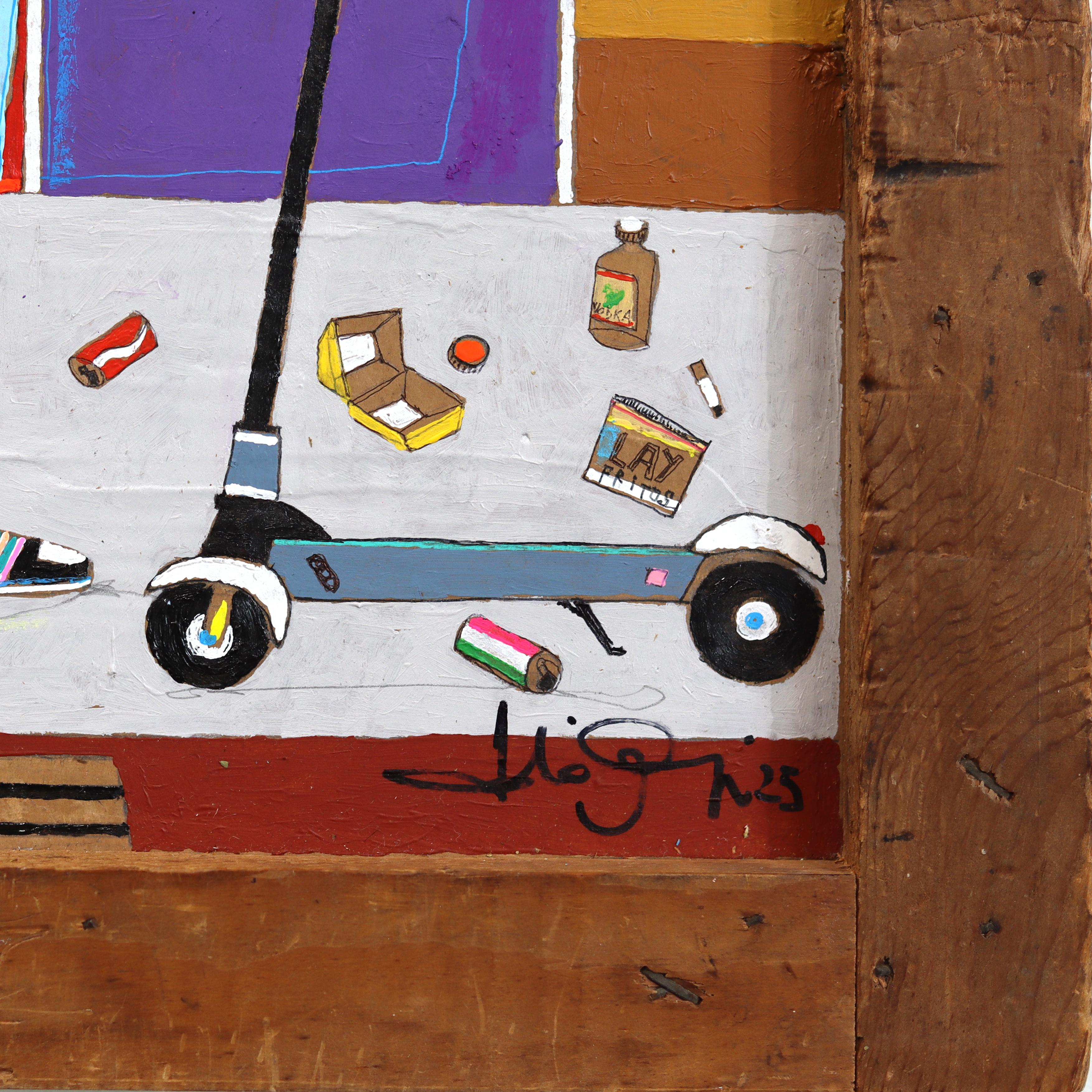 Der Bürgersteig #2 - Original bunt schrulligen städtischen figurativen Mixed Media Kunstwerk im Angebot 5