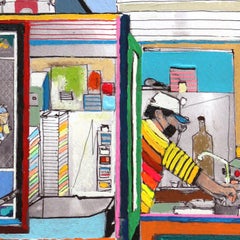 Tokyo Central - Original Abstrait Japonais Scène de Ville Colorée Mixed Media Art