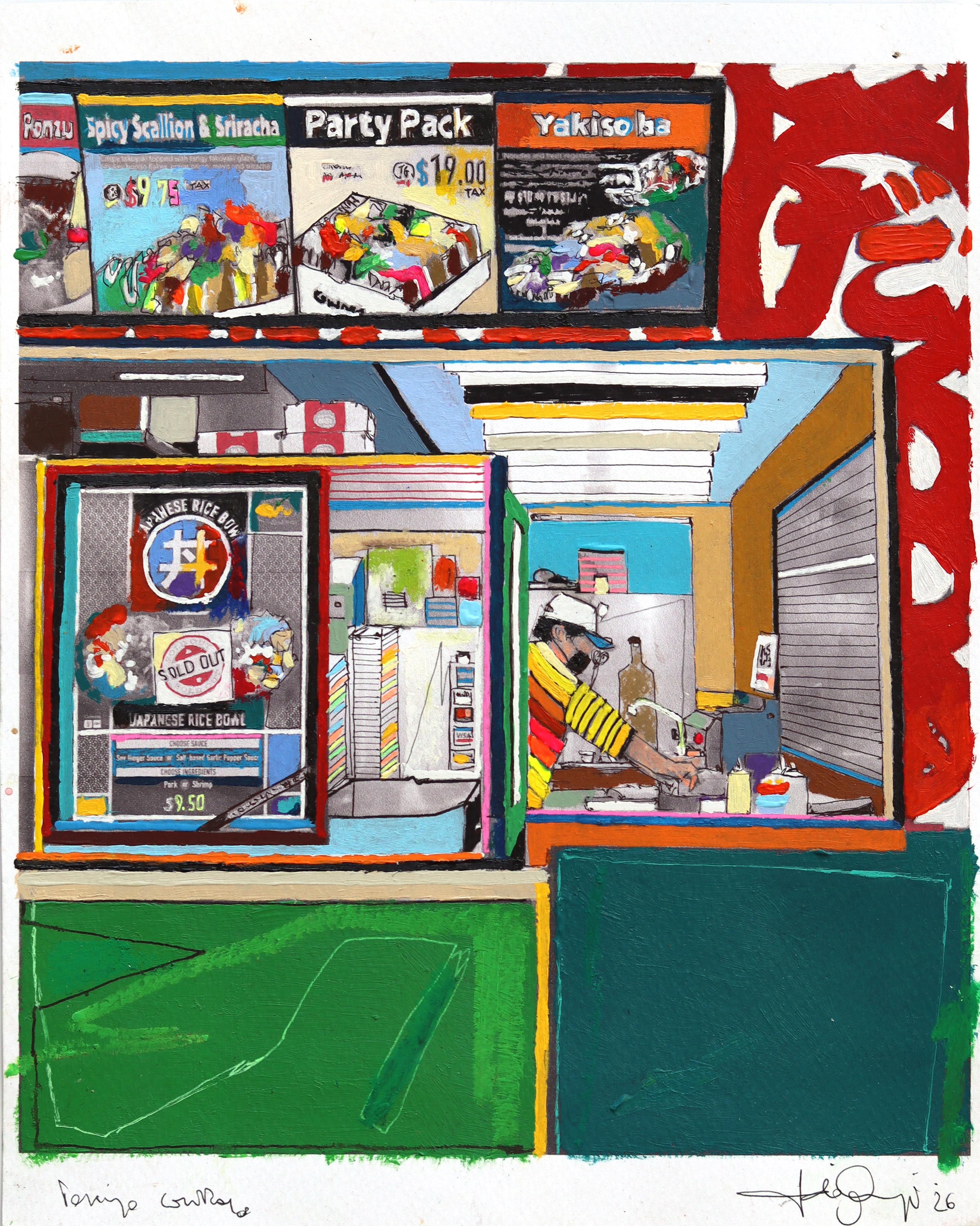 Tokyo Central - Original Abstract Japanese City Scene Colorful Mixed Media Art