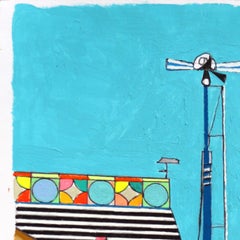 Trains à Lomita - Nature morte abstraite originale en couleurs Mixed Media Art