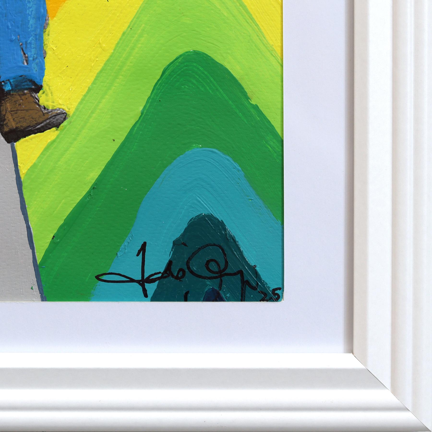 Urban Cowboy #2 - Original Colorful Rainbow Quirky Figurative Mixed Media Art For Sale 3