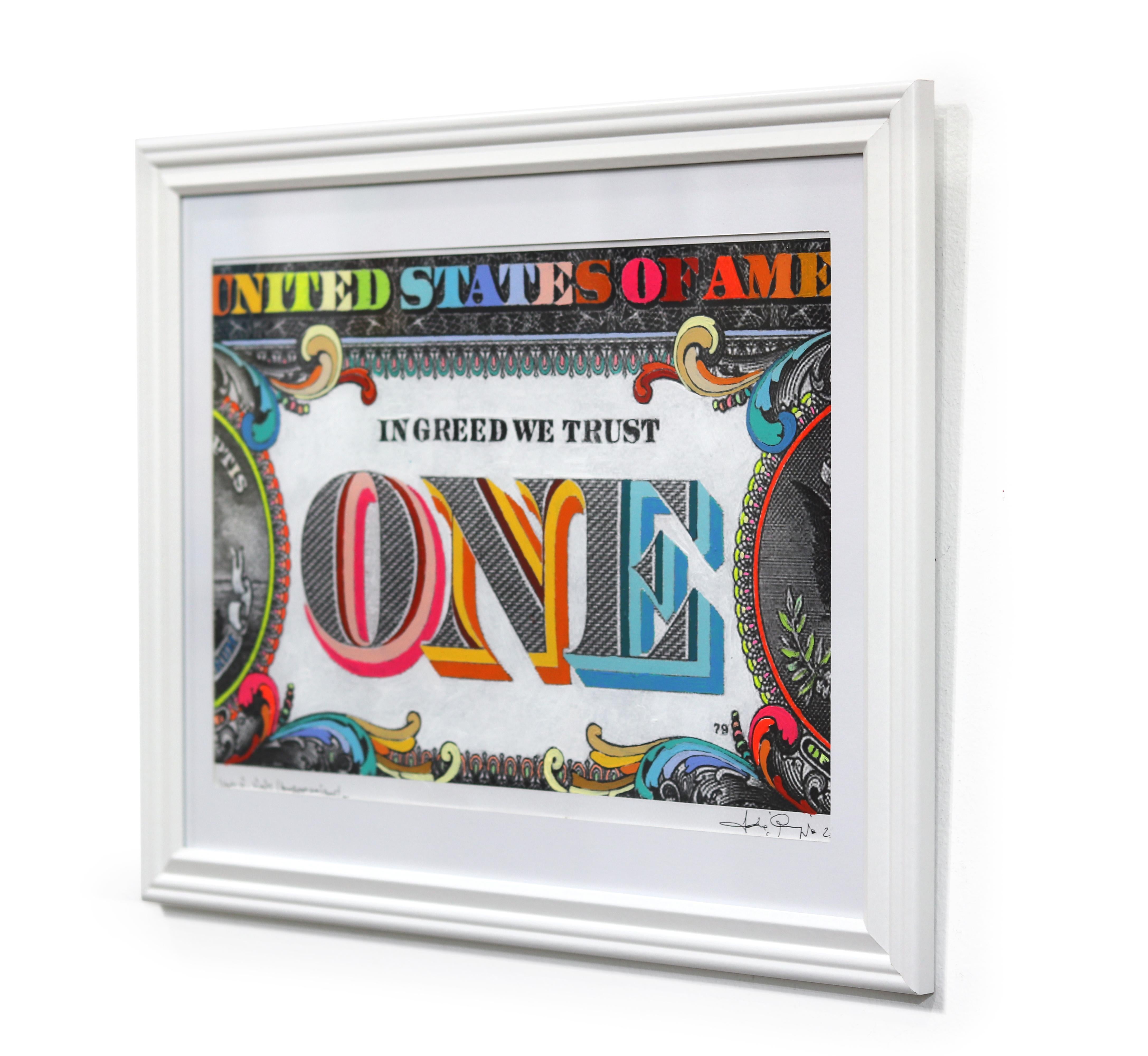 Wandstudien (In Greed We Trust II – Buntes Originalkunstwerk auf Papier im Angebot 1