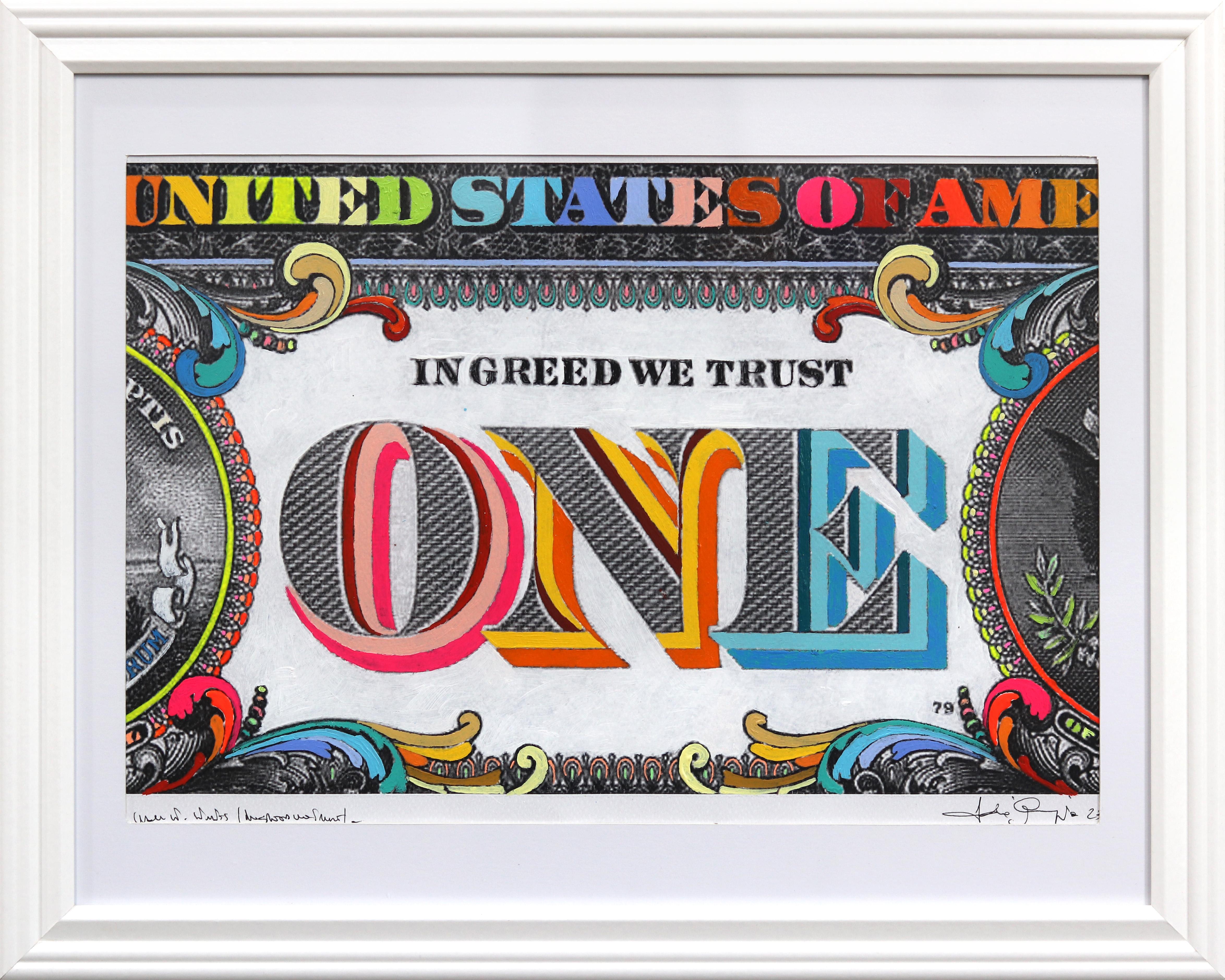 Wandstudien (In Greed We Trust II – Buntes Originalkunstwerk auf Papier – Mixed Media Art von Fabio Coruzzi