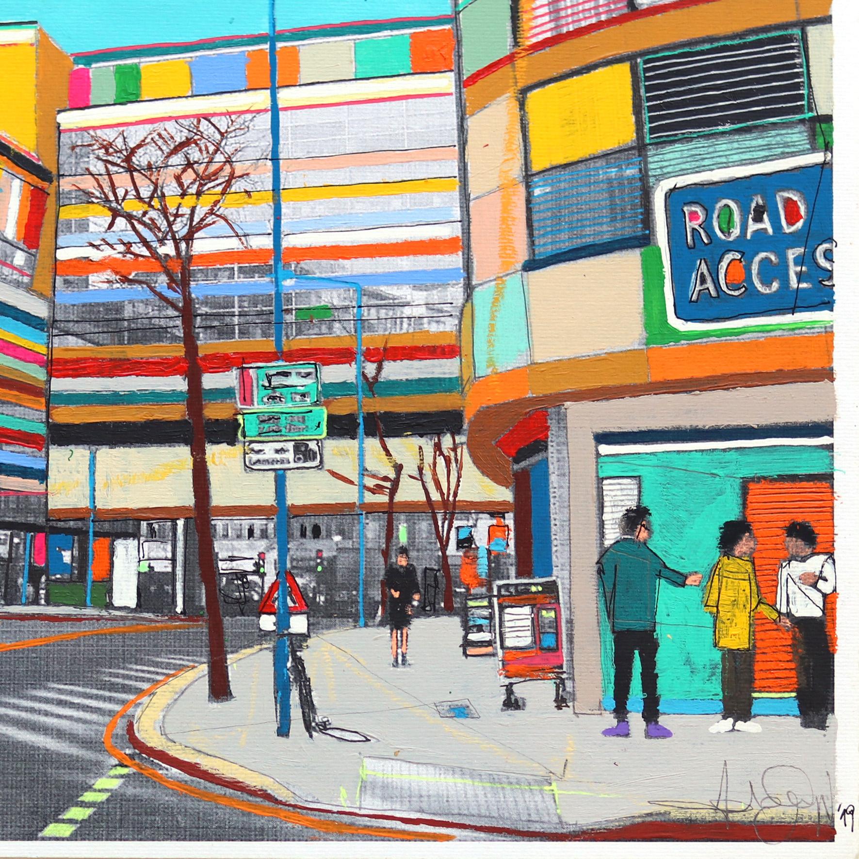 Holborn - Framed Colorful Landscape Modern Urban Environment Original Painting - Pop Art Mixed Media Art by Fabio Coruzzi