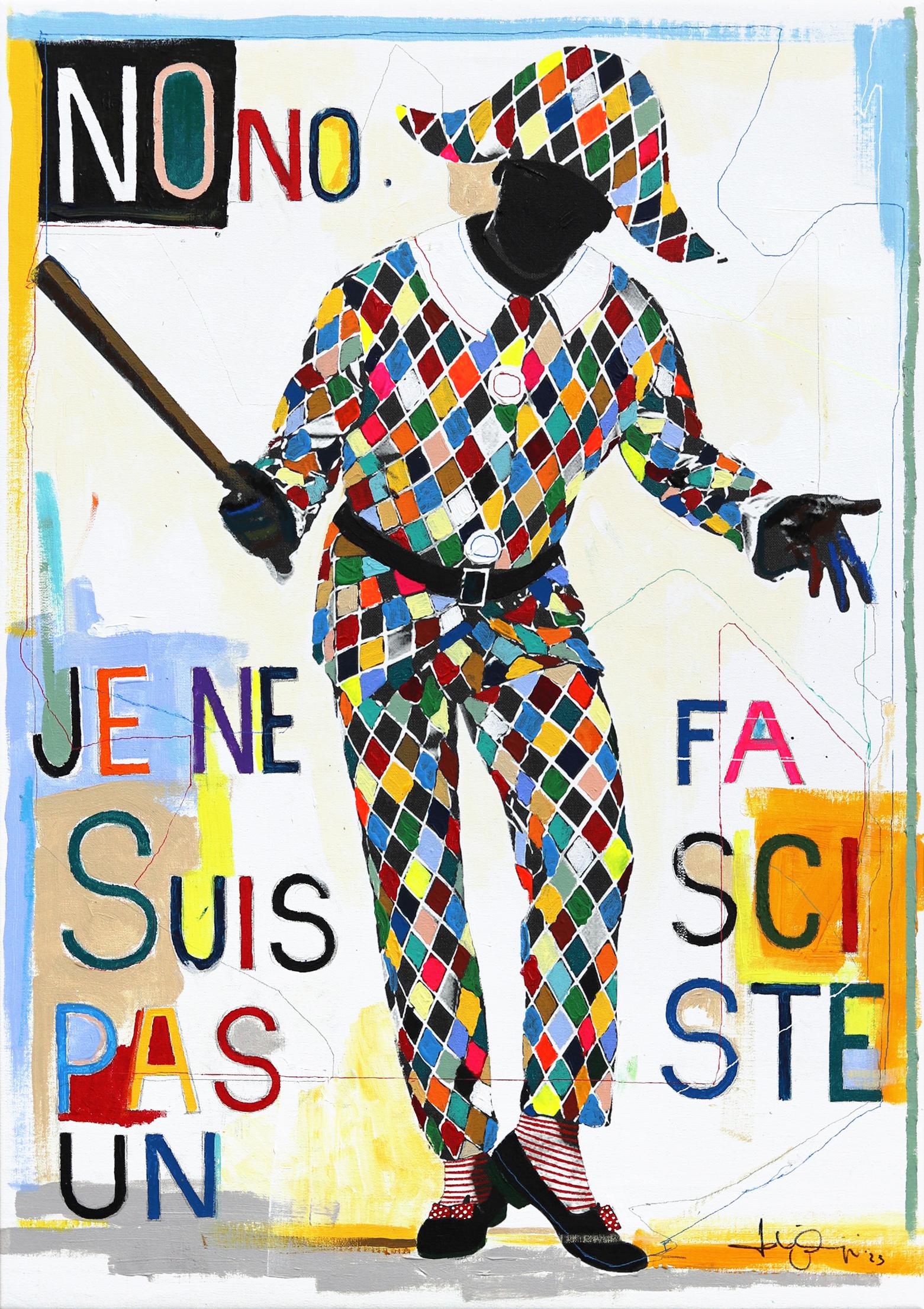 Je Ne Suis Pas Un Fasciste No. 10 - Colorful Figurative Cultural Commentary Art - Mixed Media Art by Fabio Coruzzi