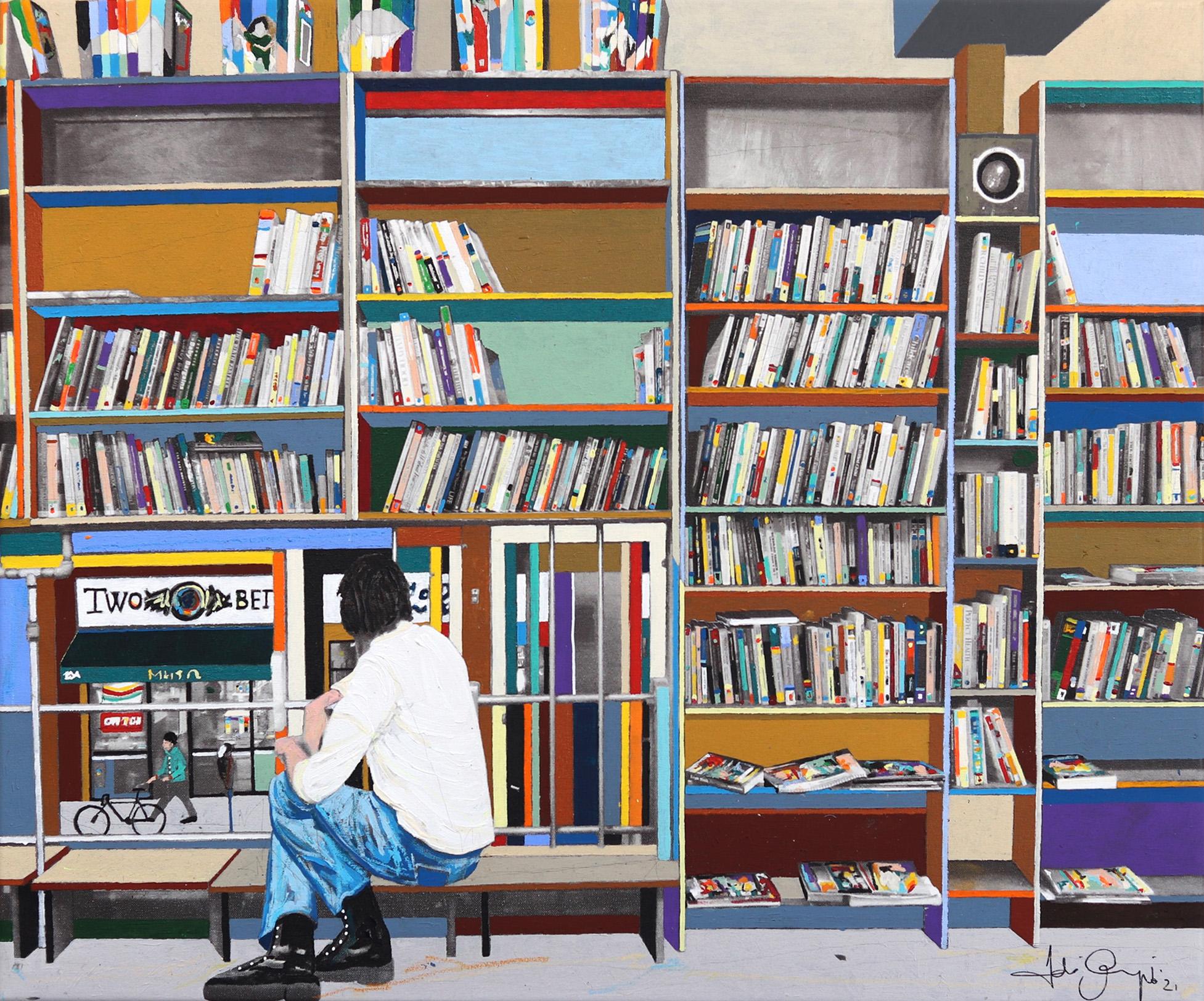 Fabio Coruzzi Interior Painting - Last Bookshop in DTLA No. 7 - Colorful Authentic Urban Environment Painting