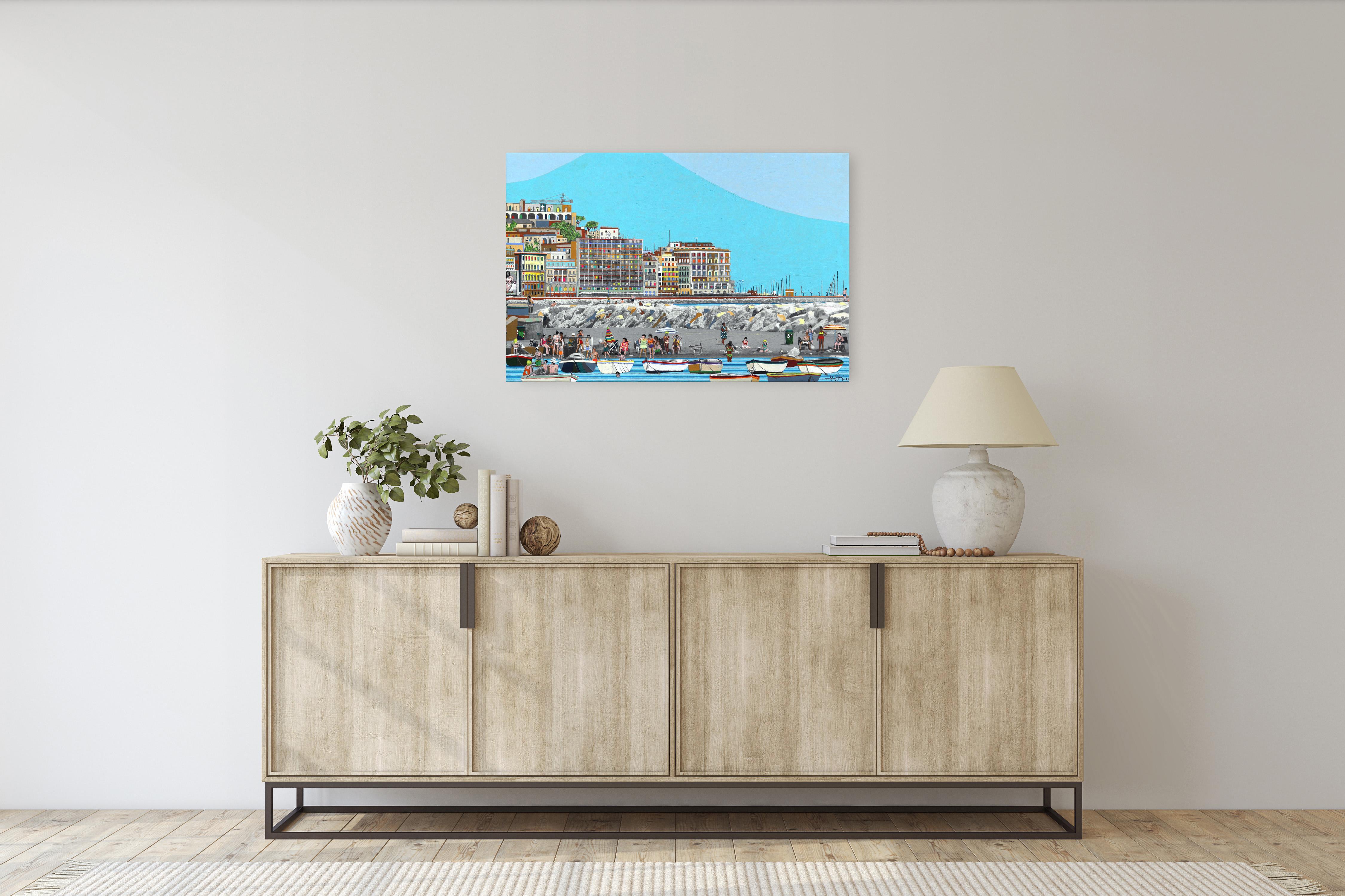 Napoli - Paysage original coloré, peinture d'environnement authentique - Pop Art Mixed Media Art par Fabio Coruzzi