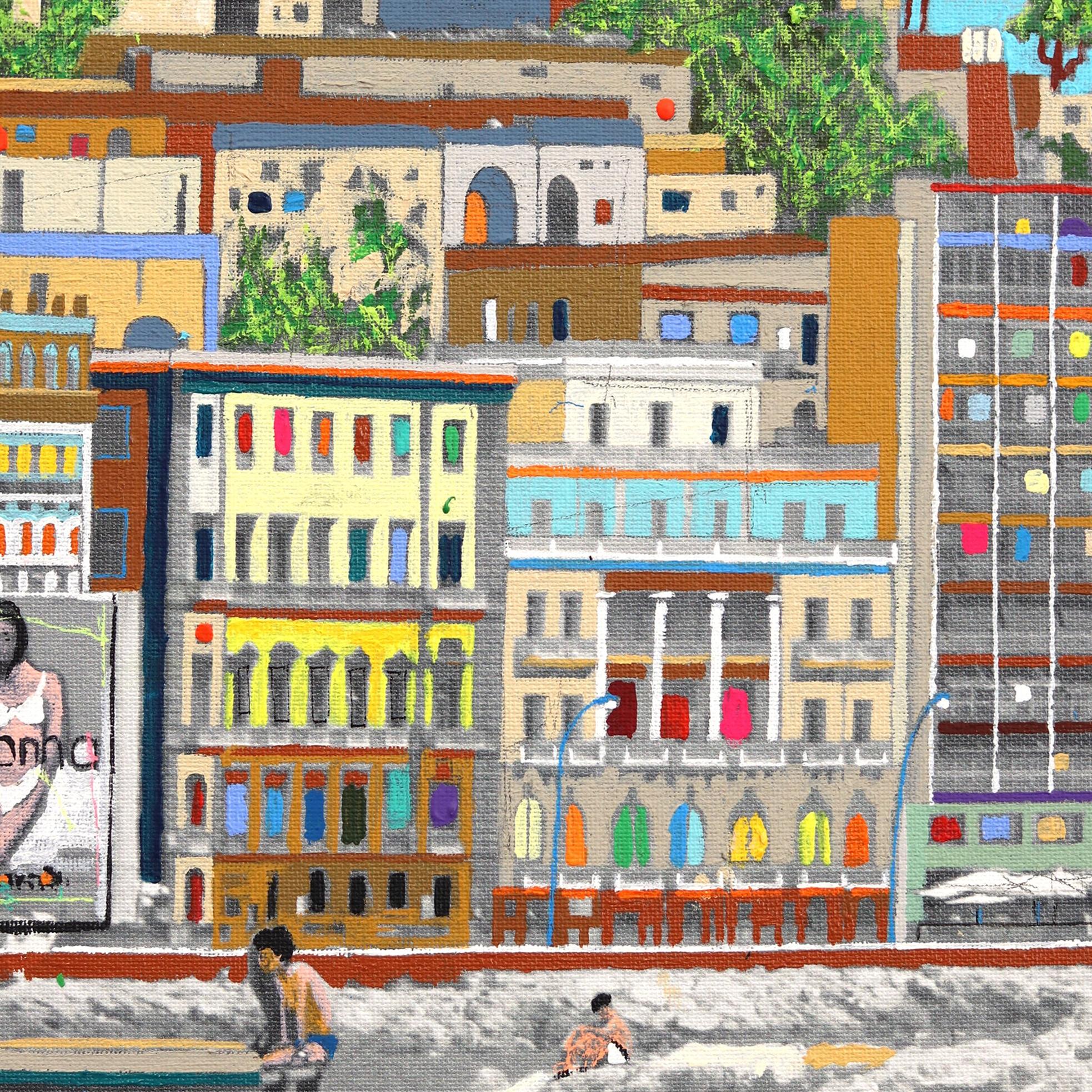 Napoli - Paysage original coloré, peinture d'environnement authentique en vente 2