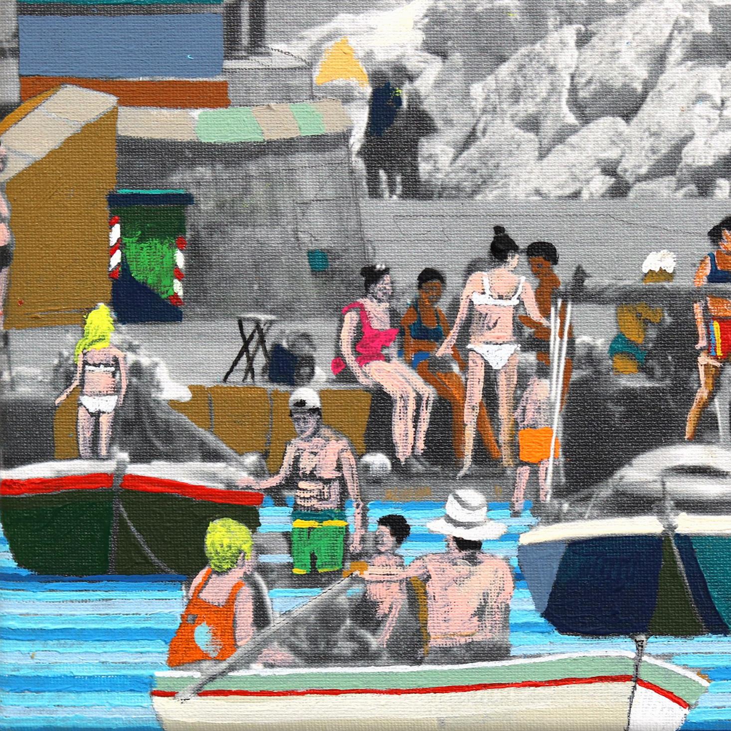 Napoli - Original Landscape Colorful Authentic Italian Beach City Painting For Sale 2