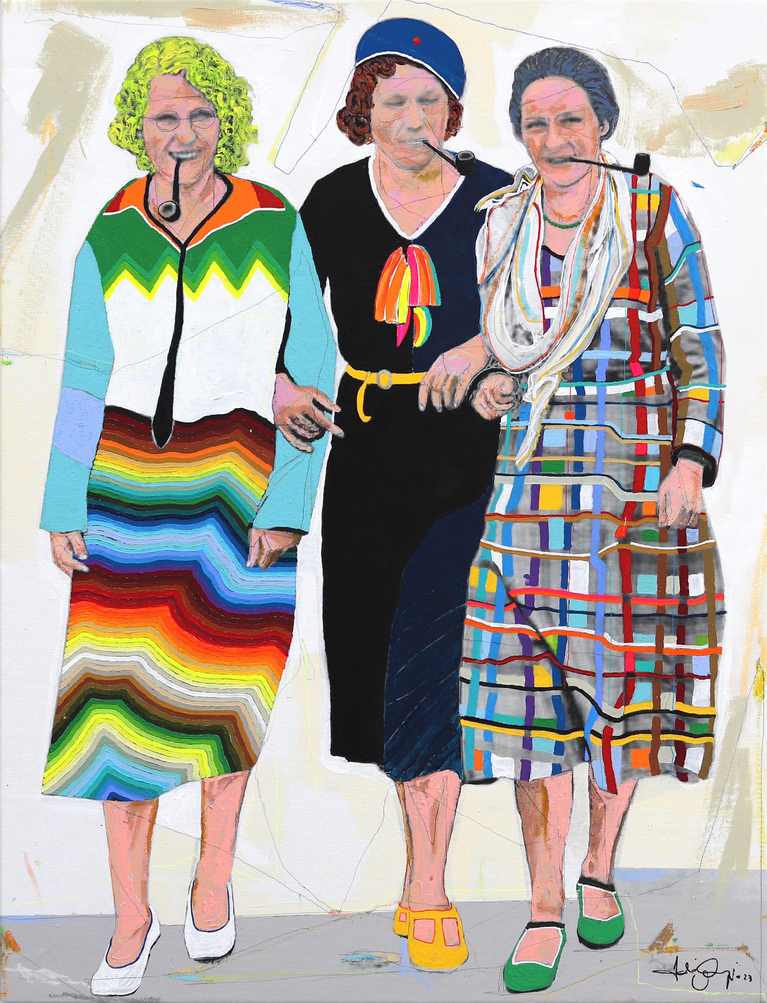 Three Women (Goldman, De Beauvoir, Luxemburg) - Colorful Figurative Original Art