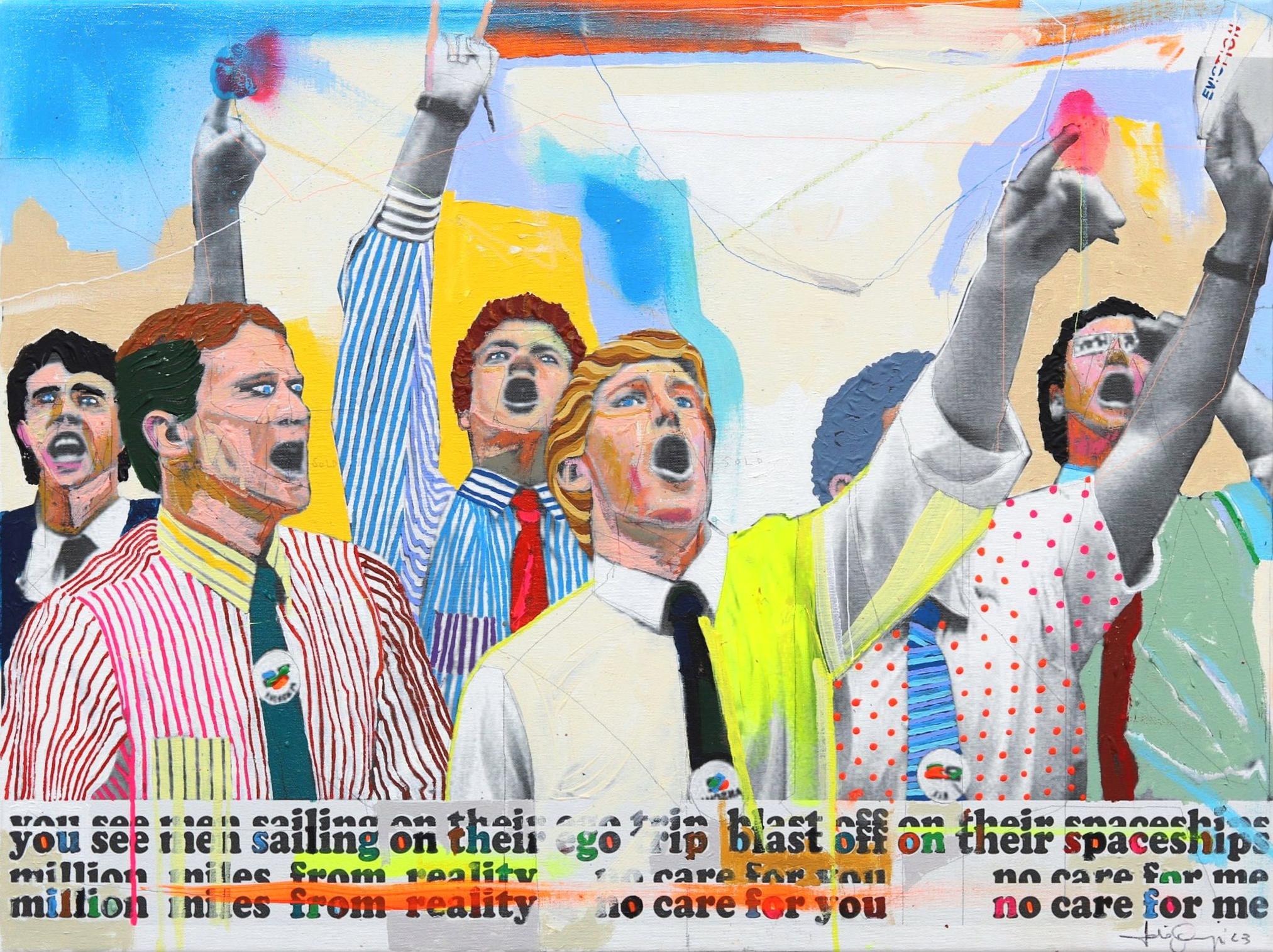 Wall St. Studies (Listen To Bob) - Colorful Figurative Modern Social Commentary