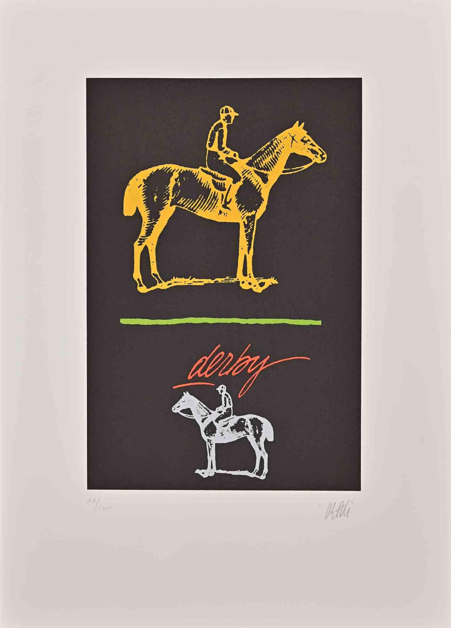 Derby is a lithograph print on ivory-colored cardboard realized by Fabio De Poli in the late 20th century.

Hand signed and numbered.

Edition of 75 prints in Roman numbers.

Very good conditions.