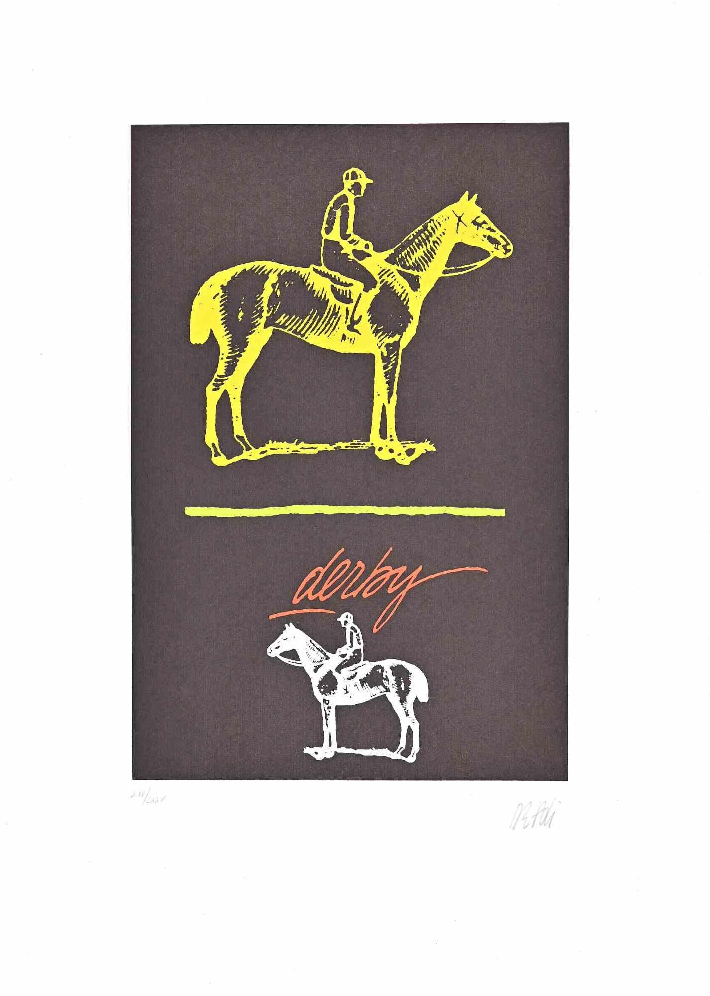 Derby is a lithograph print on ivory-colored cardboard realized by Fabio De Poli in the late 20th century.

Hand-signed and numbered. 

Edition of LXXV prints.

Very good conditions.