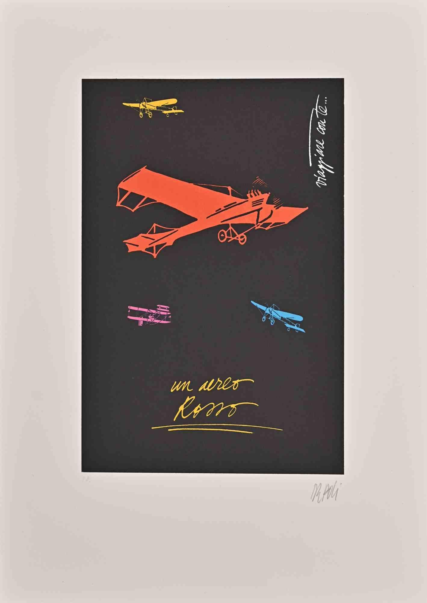 Red Aircraft is a lithograph print on ivory-colored cardboard realized by Fabio De Poli in the late 20th century.

Hand signed on the lower in pencil,  Artist's proof.

Very good conditions.