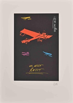 Red Aircraft - Lithograph by Fabio De Poli - Late 20th Century