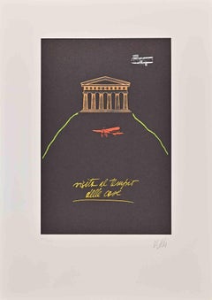 Temple – Lithographie von Fabio De Poli – Ende des 20. Jahrhunderts