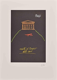 Temple - Lithographie de Fabio De Poli - Fin du 20e siècle