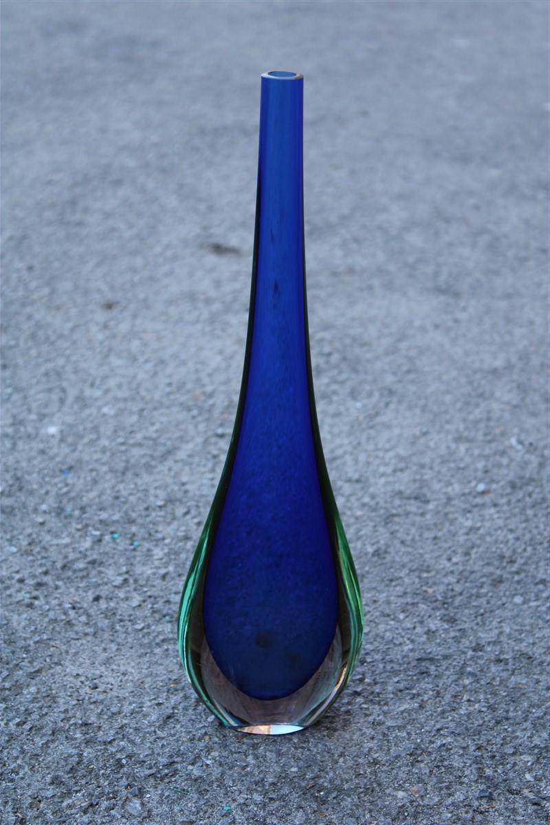 Fabio De Poli vase bottle Murano glass blue Italian design 1960s Sommerso.