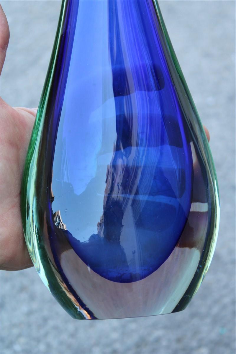Fabio De Poli Vase Bottle Murano Glass Blue Italian Design 1960s Sommerso In Good Condition For Sale In Palermo, Sicily